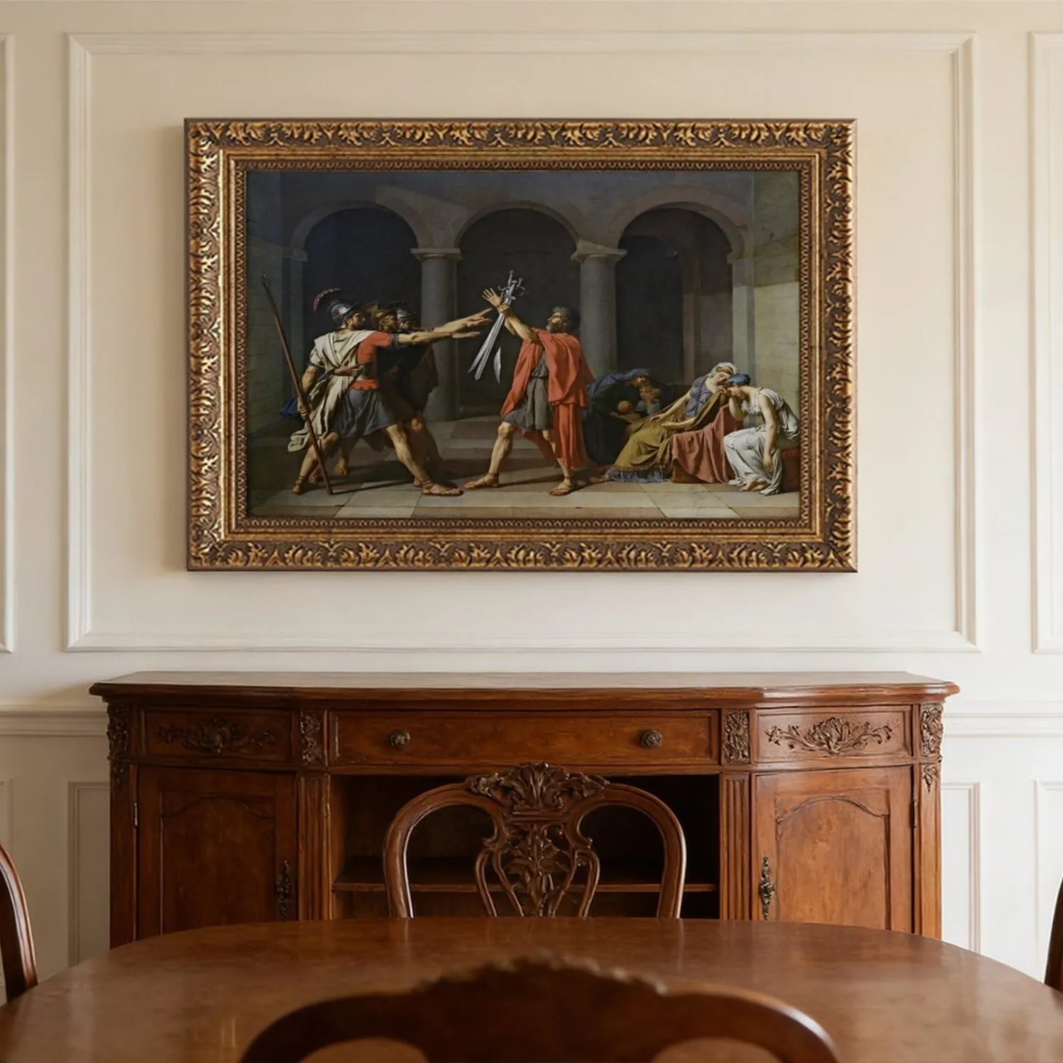 NZIQB Jacques Louis David Oath of Horatii Canvas Wall Art, Neoclassicism Oil Painting Print, Vintage Roman Fine Poster for Living Room Office Decoration Hanging Retro Gold Frame 12" L X 18" W