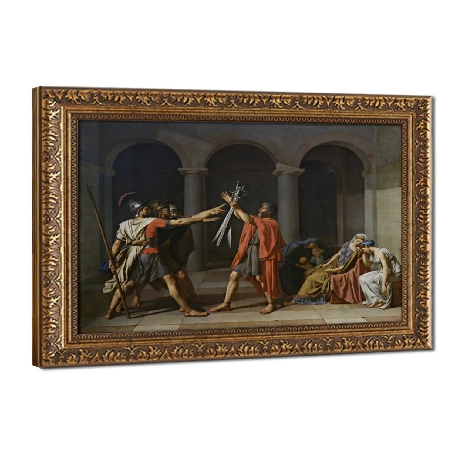 NZIQB Jacques Louis David Oath of Horatii Canvas Wall Art, Neoclassicism Oil Painting Print, Vintage Roman Fine Poster for Living Room Office Decoration Hanging Retro Gold Frame 12" L X 18" W