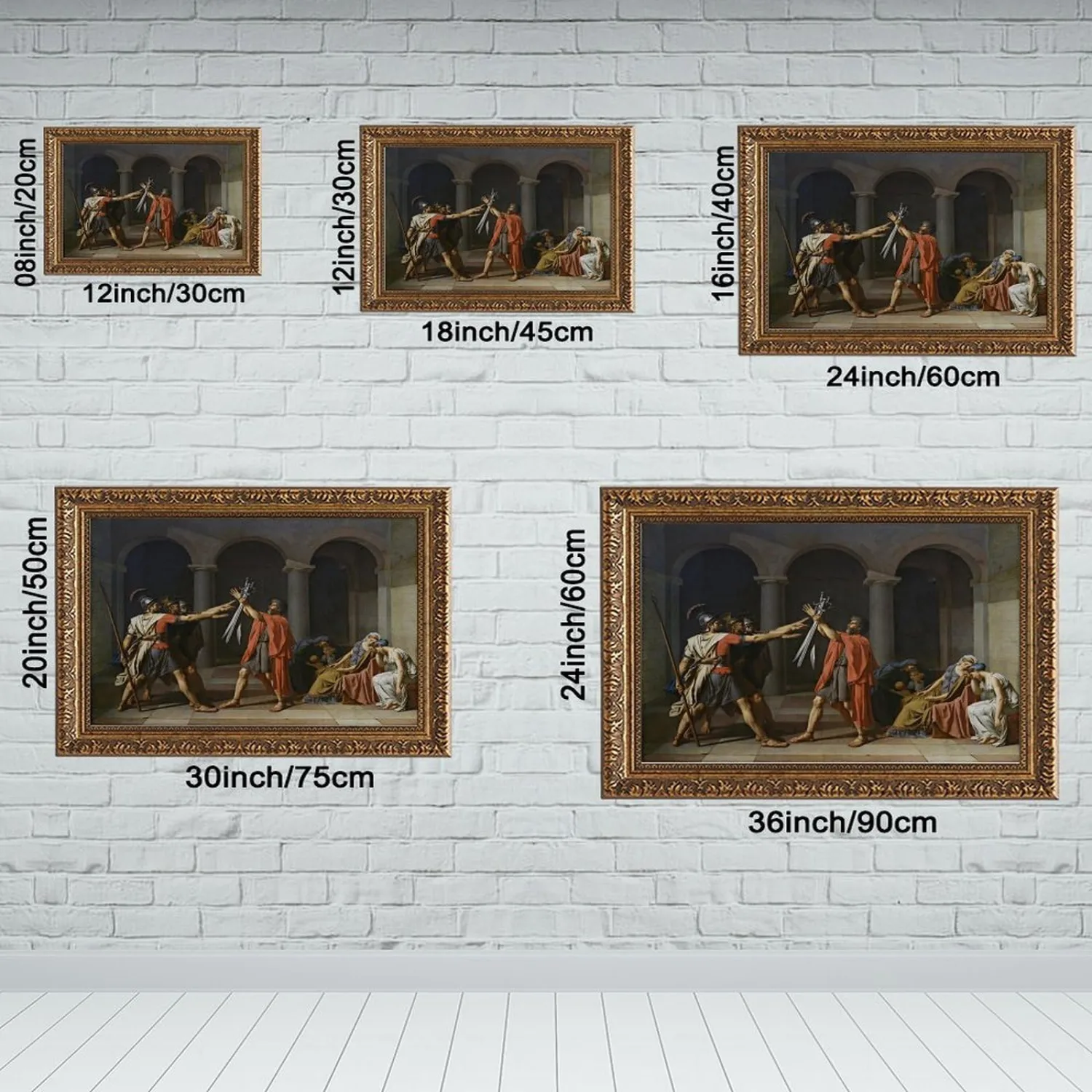 NZIQB Jacques Louis David Oath of Horatii Canvas Wall Art, Neoclassicism Oil Painting Print, Vintage Roman Fine Poster for Living Room Office Decoration Hanging Retro Gold Frame 12" L X 18" W