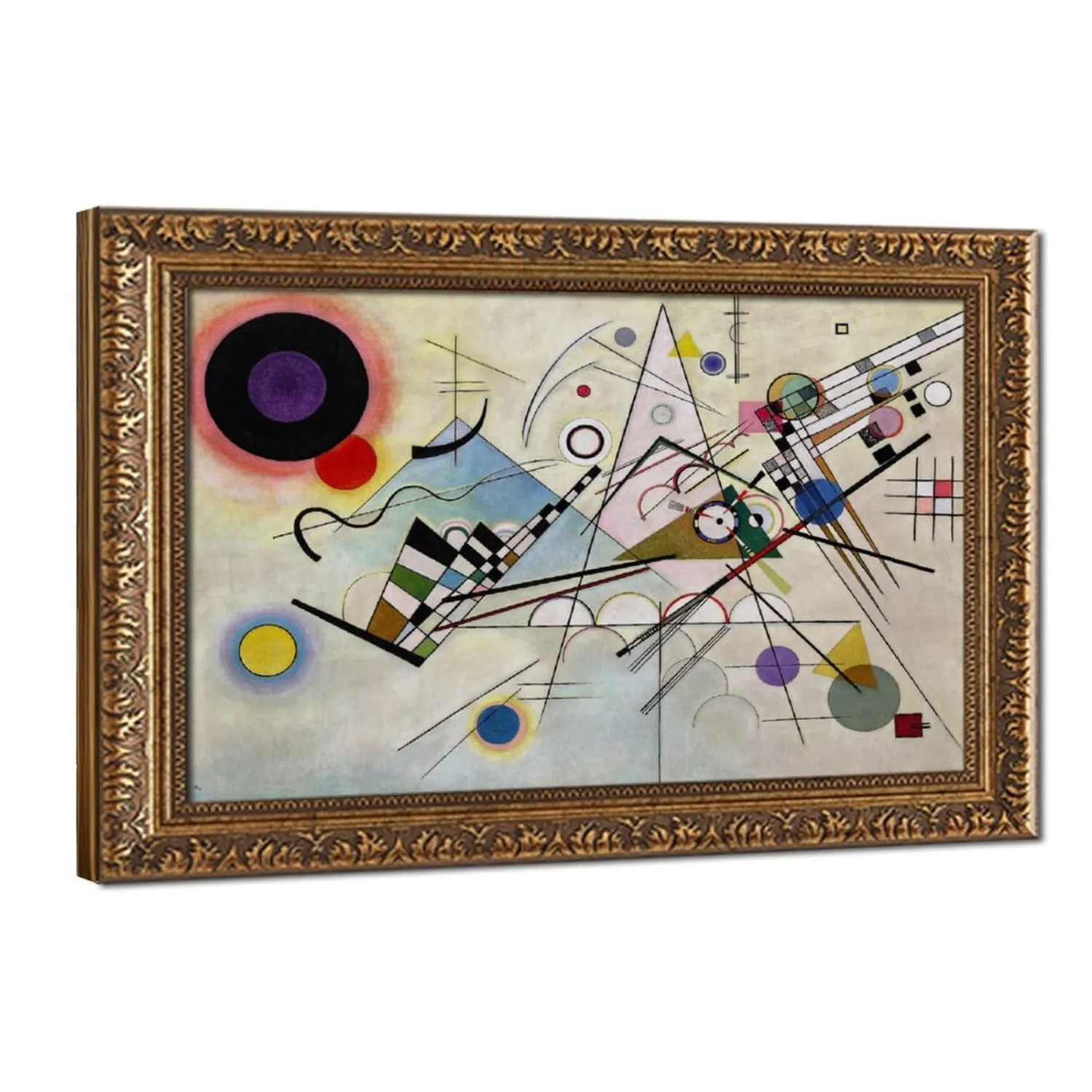 NZIQB Wassily Kandinsky Composition VIII Canvas Wall Art, Abstract Geometric Oil Painting Print, Modern Expressionism Fine Poster for Living Room Office Decor Hanging Retro Gold Frame 8" L X 12" W