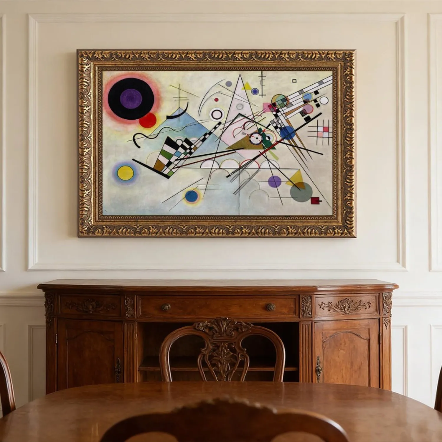 NZIQB Wassily Kandinsky Composition VIII Canvas Wall Art, Abstract Geometric Oil Painting Print, Modern Expressionism Fine Poster for Living Room Office Decor Hanging Retro Gold Frame 8" L X 12" W