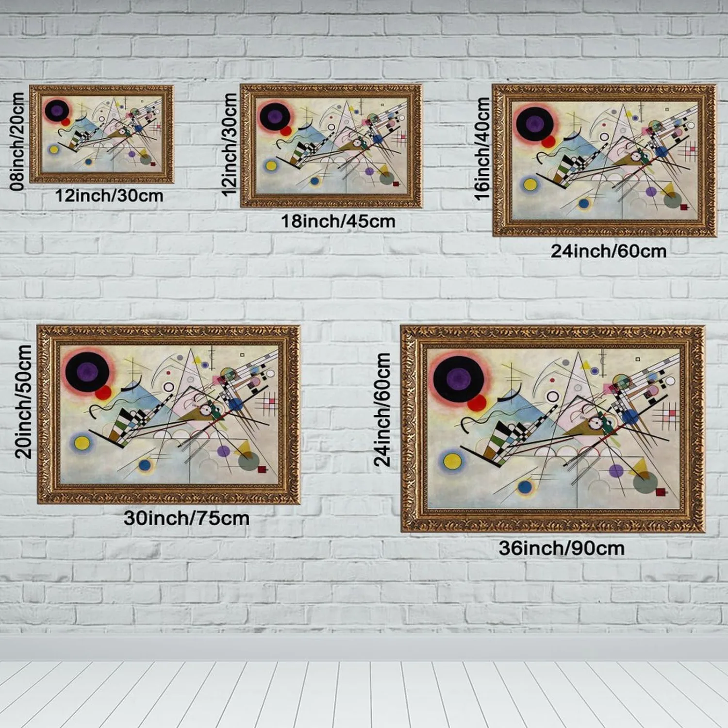 NZIQB Wassily Kandinsky Composition VIII Canvas Wall Art, Abstract Geometric Oil Painting Print, Modern Expressionism Fine Poster for Living Room Office Decor Hanging Retro Gold Frame 8" L X 12" W