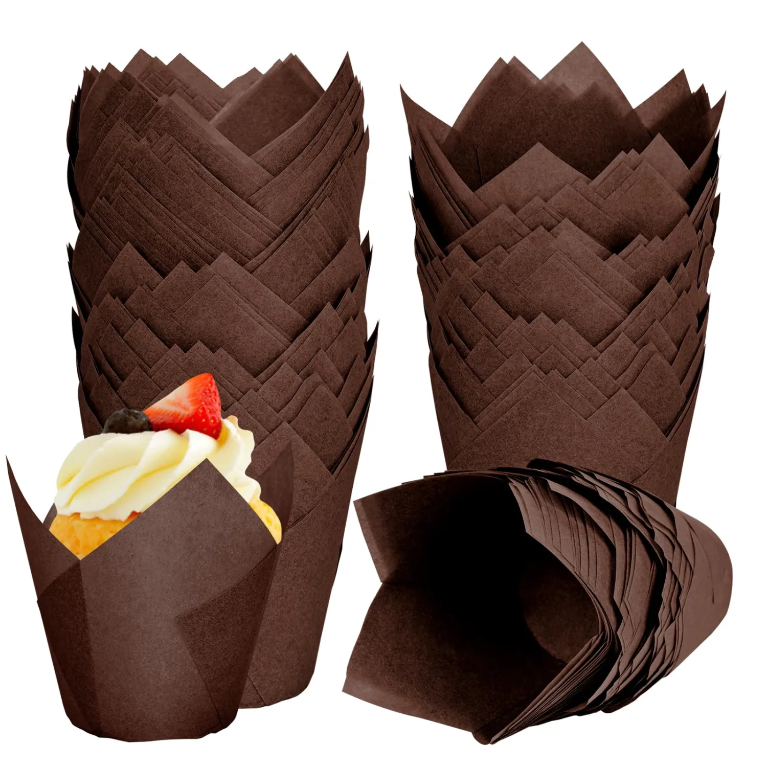 120pcs Tulip Cupcake Liners for Baking Cups, Premium Muffin Liners Holders | Food Graded Parchment Paper Muffin Liners Holders, Standard Greaseproof Cupcake Wrappers for Party, Christmas