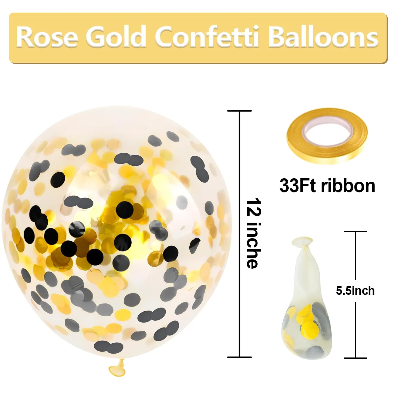 Black Gold Confetti Latex Balloons 60 Pack 12 inch | Black Gold Confetti Helium Balloons for Wedding Graduation Birthday Party Decorations