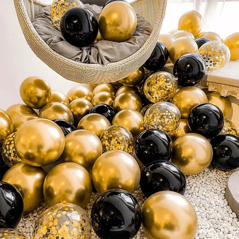 Black Gold Confetti Latex Balloons 60 Pack 12 inch | Black Gold Confetti Helium Balloons for Wedding Graduation Birthday Party Decorations