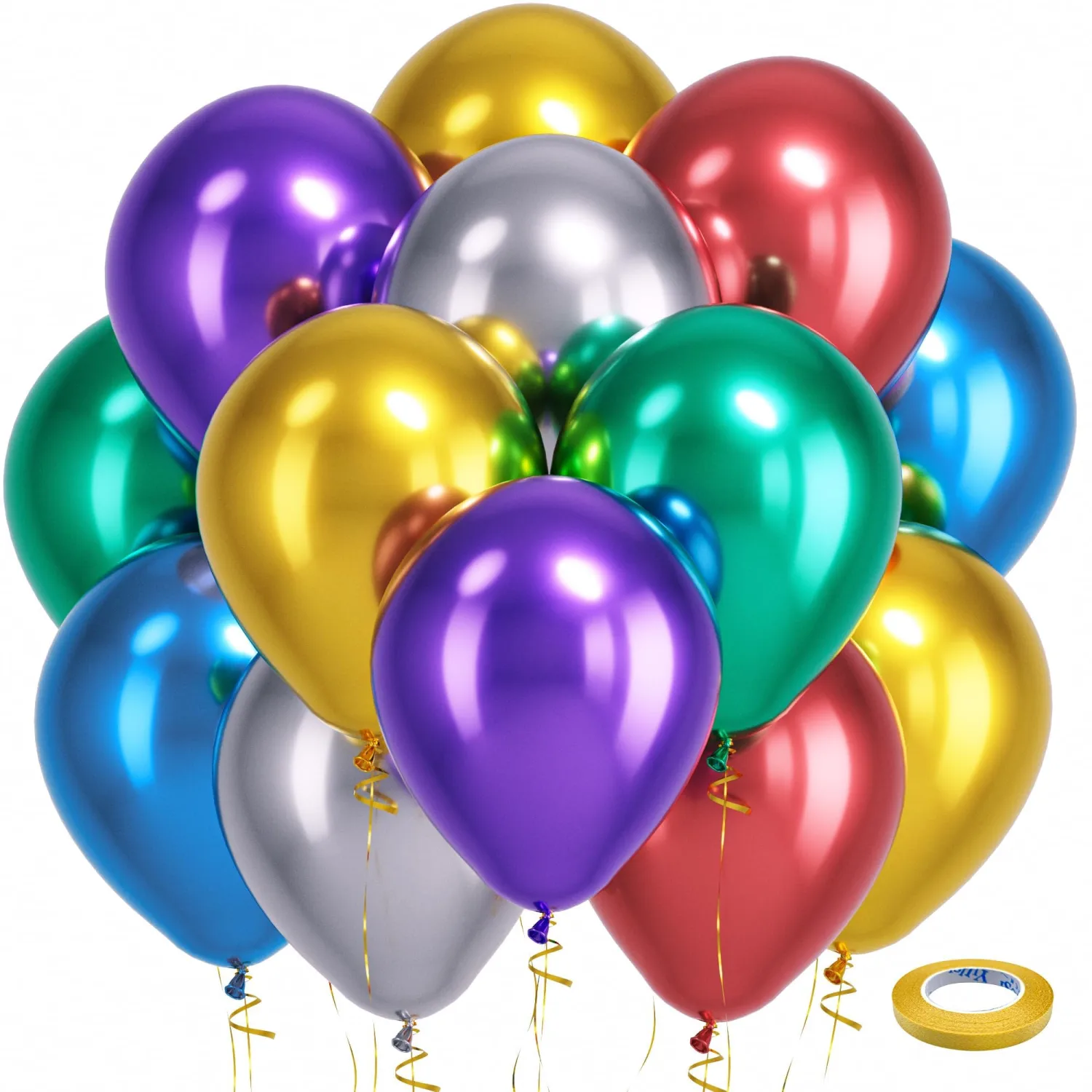 Metallic Chrome Colorful Latex Balloons 100 Pack 12 inch | Assorted Party Balloons for Birthday Bridal Shower Wedding Decorations