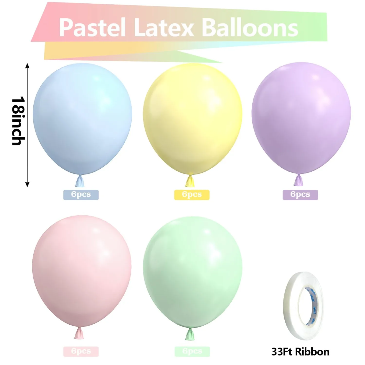 Pastel Balloons 18 Inch 30 Pack Latex Large Thick | Multicolor Macaron Balloons Big Round Balloons for Birthday Wedding Rainbow Party Decorations