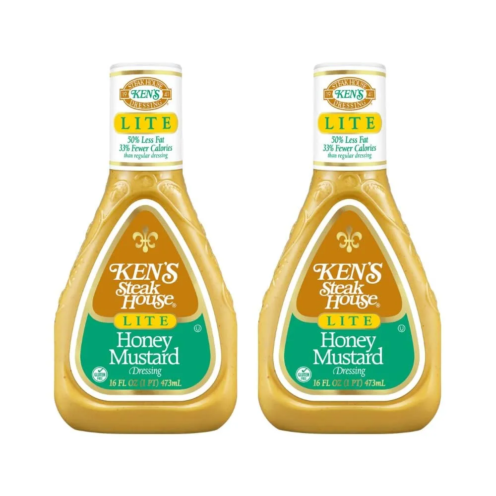 Vending 2 U Ken's Steak House Lite Honey Mustard Dressing, 16 Fl Oz, 2 Pack, Bundled With V2U Utensil Set