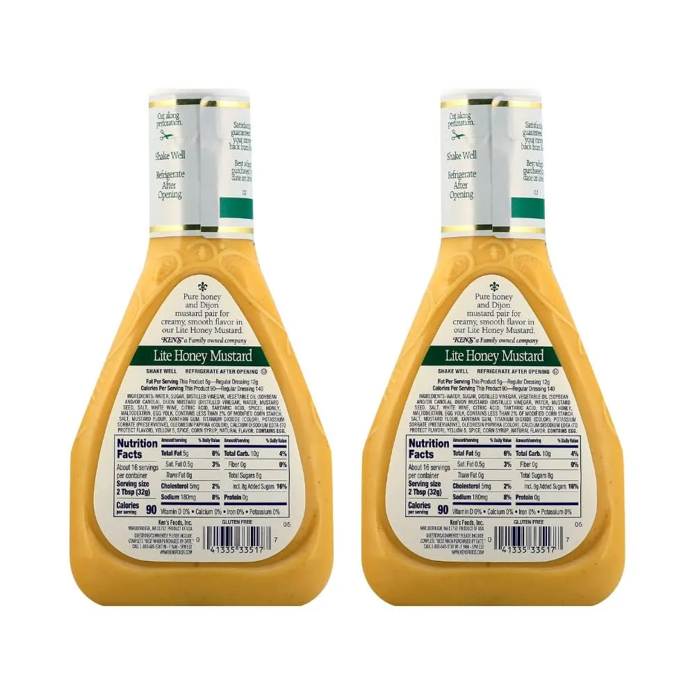 Vending 2 U Ken's Steak House Lite Honey Mustard Dressing, 16 Fl Oz, 2 Pack, Bundled With V2U Utensil Set