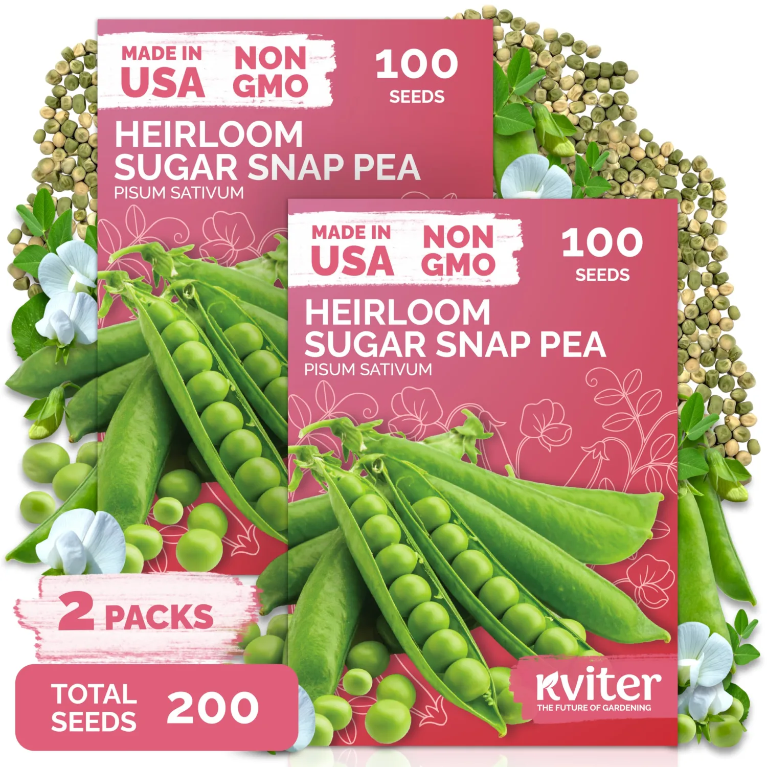 200 Sugar Snap Peas Heirloom Vegetable Seeds for Planting, Pisum Sativum | Sweet Pea Heirloom Seeds, Crisp Flavor, Plumper Pods and Early Harvest, Vegetable Seeds for Planting in Outdoor Garden
