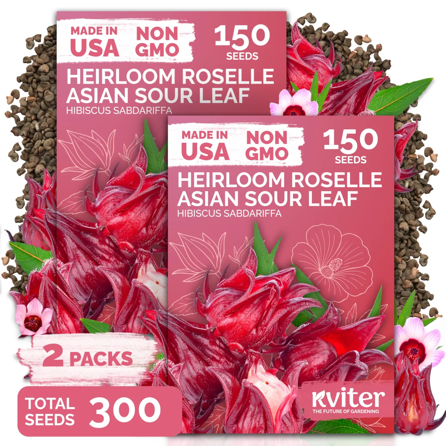 300 Roselle Seeds for Planting (Hibiscus Sabdariffa) | Jamaican Sorrel/Cranberry Hibisco Seeds/Gongura Seed/Sour Leaf Seed – Perfect for Hibiscus Tea , Outdoor & Indoor Garden