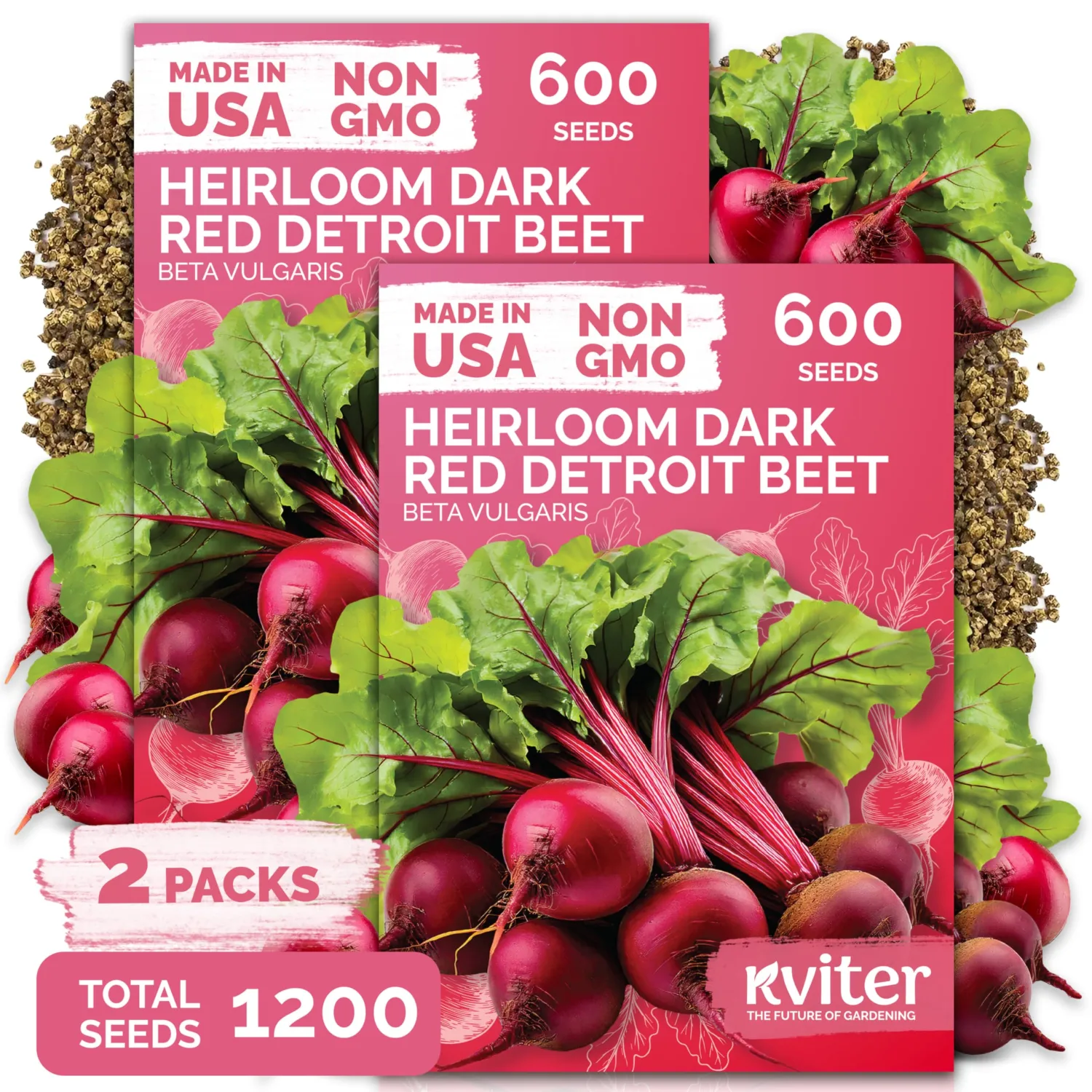 1,200 Detroit Dark Red Beet Heirloom Vegetable Seeds, Beta Vulgaris | Tender and Sweet Red Beets Seed Packets, Heirloom Seeds, Vegetable Seeds for Planting Outdoors in Garden, Raised Beds