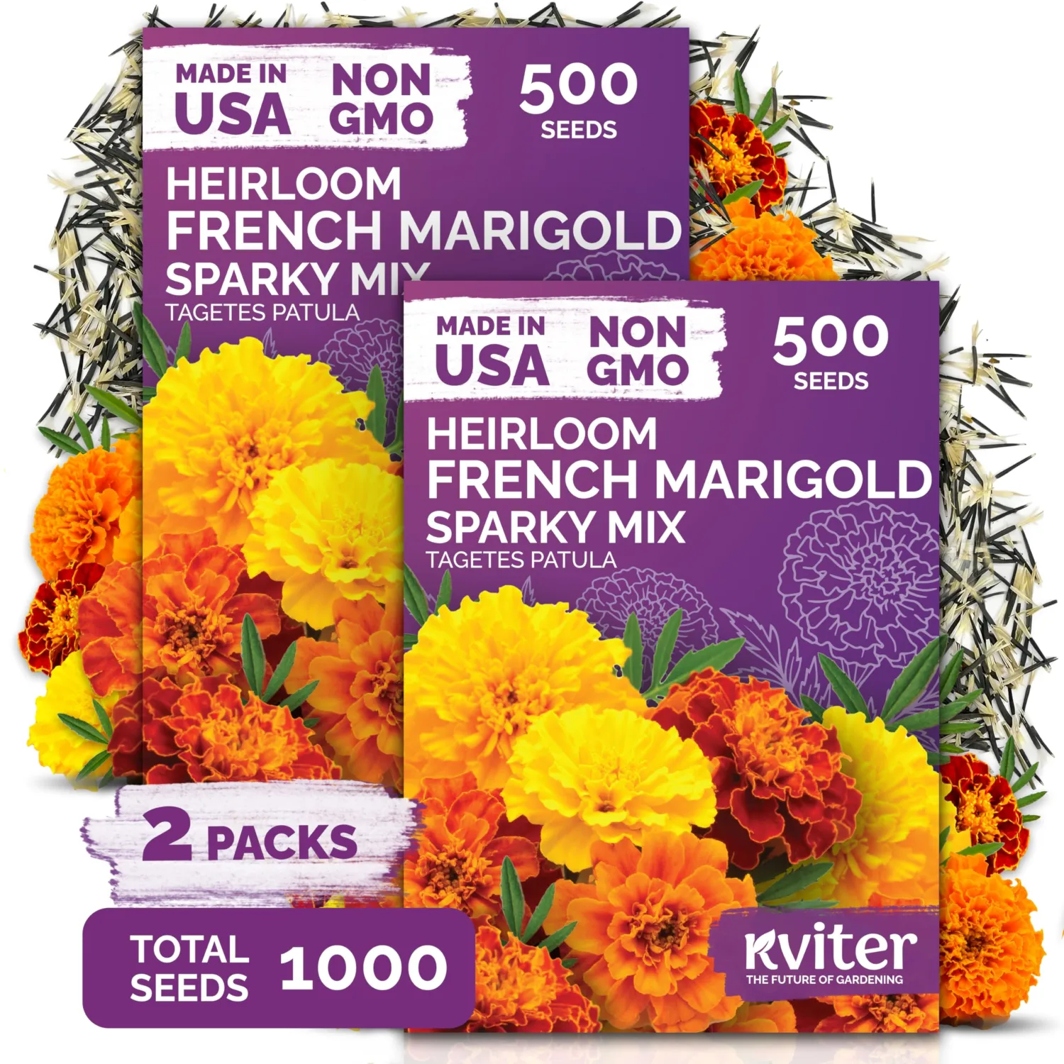 1,000 French Marigold Heirloom Flower Seeds for Planting, Tagetes Patula | Marigold Flowers, Heirloom Seeds, Vibrant Yellow and Orange Blooms, Annual Flower Seeds for Planting Outside, Borders, Beds
