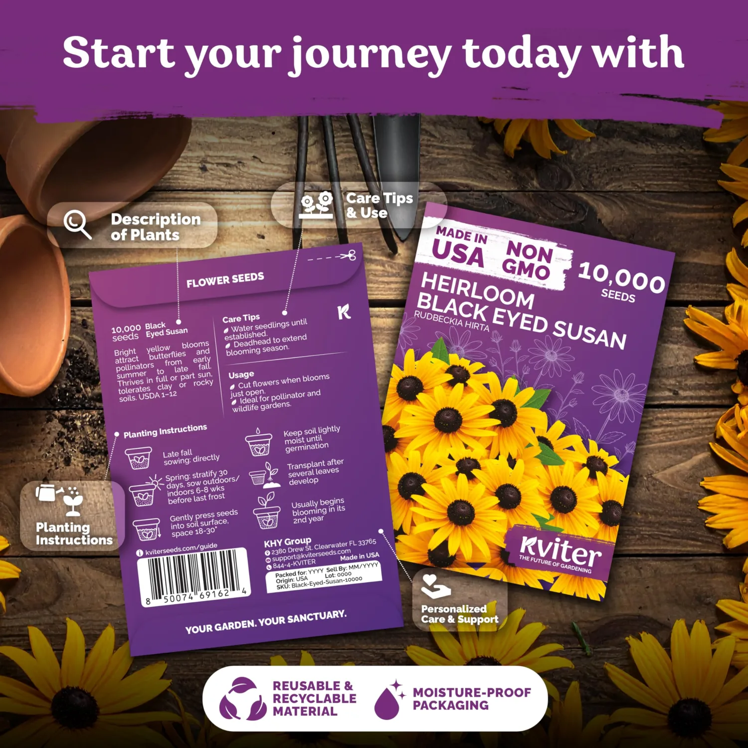 20,000 Black Eyed Susan Heirloom Flower Seeds for Planting, Rudbeckia Hirta | Gloriosa Daisy Wildflower Seeds, Flower Seeds for Planting Outside, Borders, Containers, Attracts Pollinators