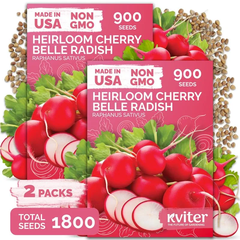 1,800 Cherry Belle Radish Heirloom Vegetable Seeds, Raphanus Sativus | Crisp Mild Flavor, Heirloom Seeds, Red Radish Seeds for Planting Vegetables in Indoor, Outdoor Garden, Vegetable Seed Packets