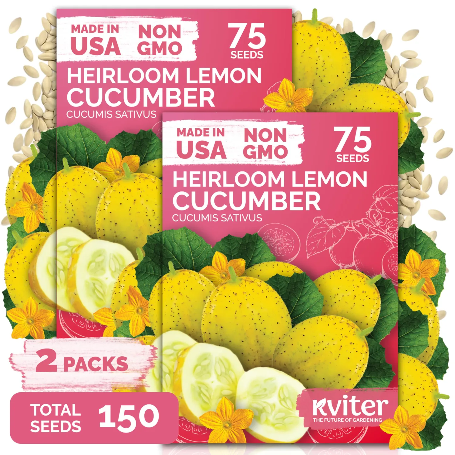150 Lemon Cucumber Heirloom Vegetable Seeds for Planting, Cucumis Sativus | Annual Vegetable Seeds for Outdoor Home Garden, Raised Beds, Vegetable Seed Packets, Mild Flavor, Ideal for Pickling & Salads