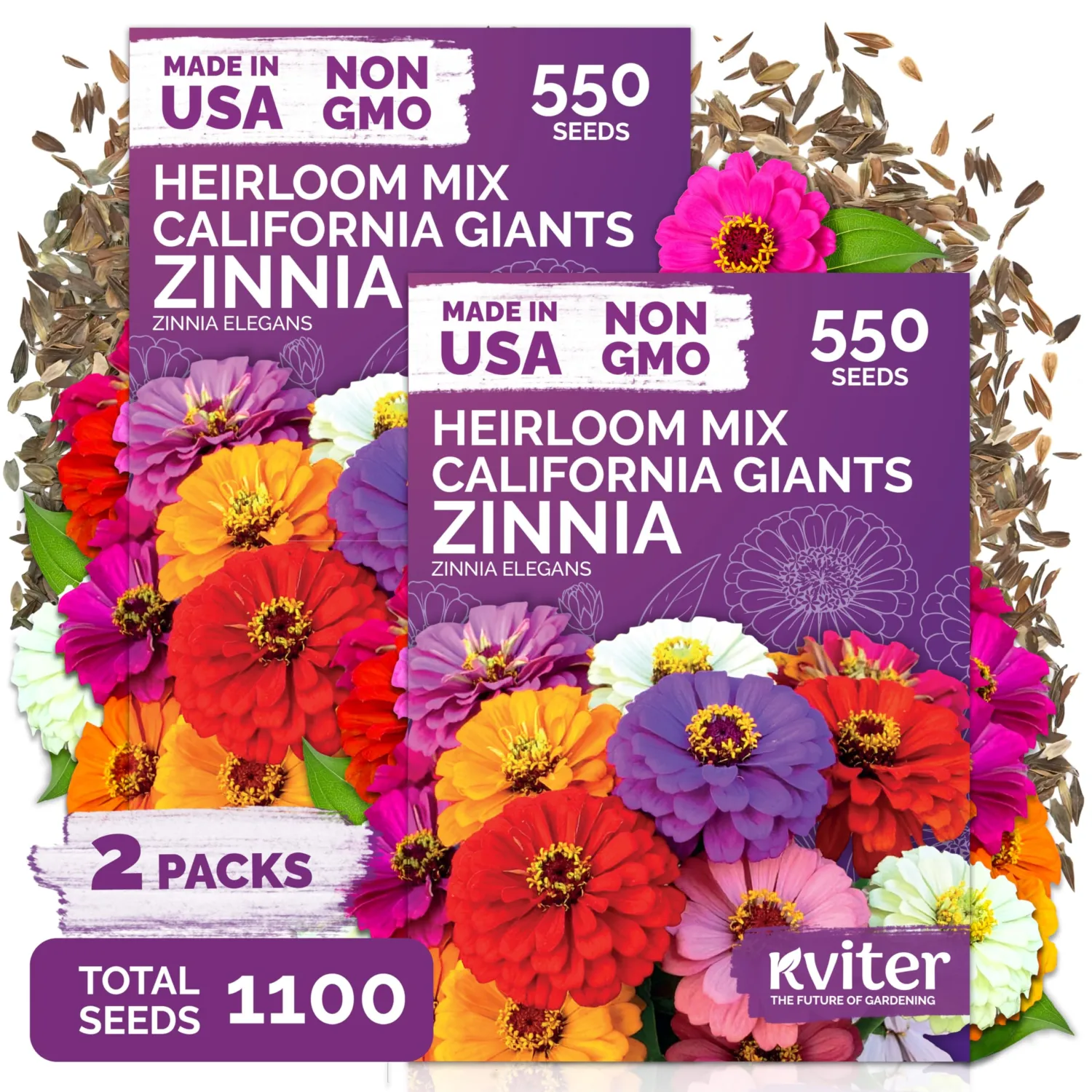 1,100 Mix California Giant Zinnia Heirloom Flower Seeds, Zinnia Elegans | Zinnia Seeds for 2026, Double Blooms, Heirloom Seeds for Planting in Flower Garden, Flower Seed Packets, Attracts Pollinators