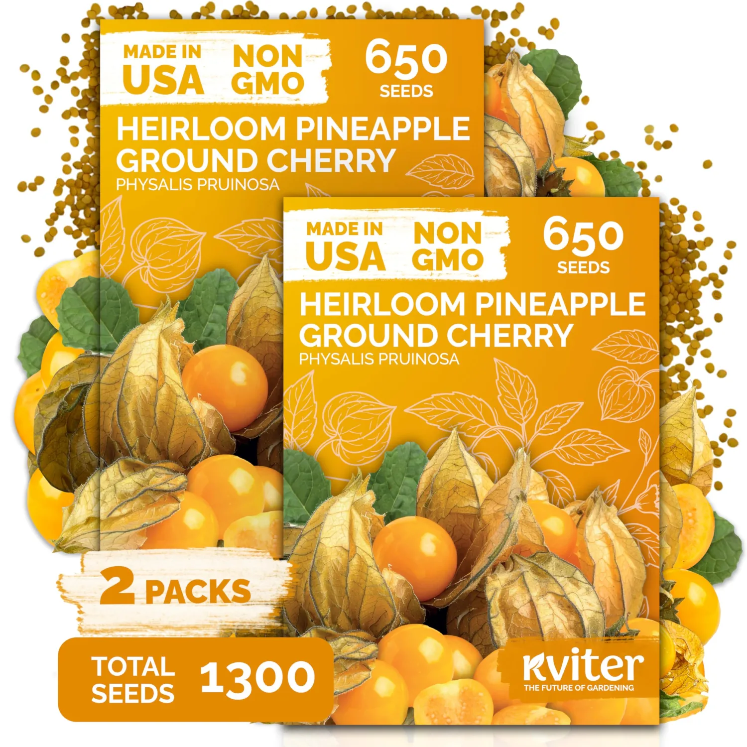 1,300 Pineapple Ground Cherry Heirloom Vegetable Seeds, Physalis Pruinosa | Pineapple Ground Husk Cherry Tomatoes in Papery Husks, Sweet Flavor, Ideal Heirloom Seeds for Planting in Outdoor Garden