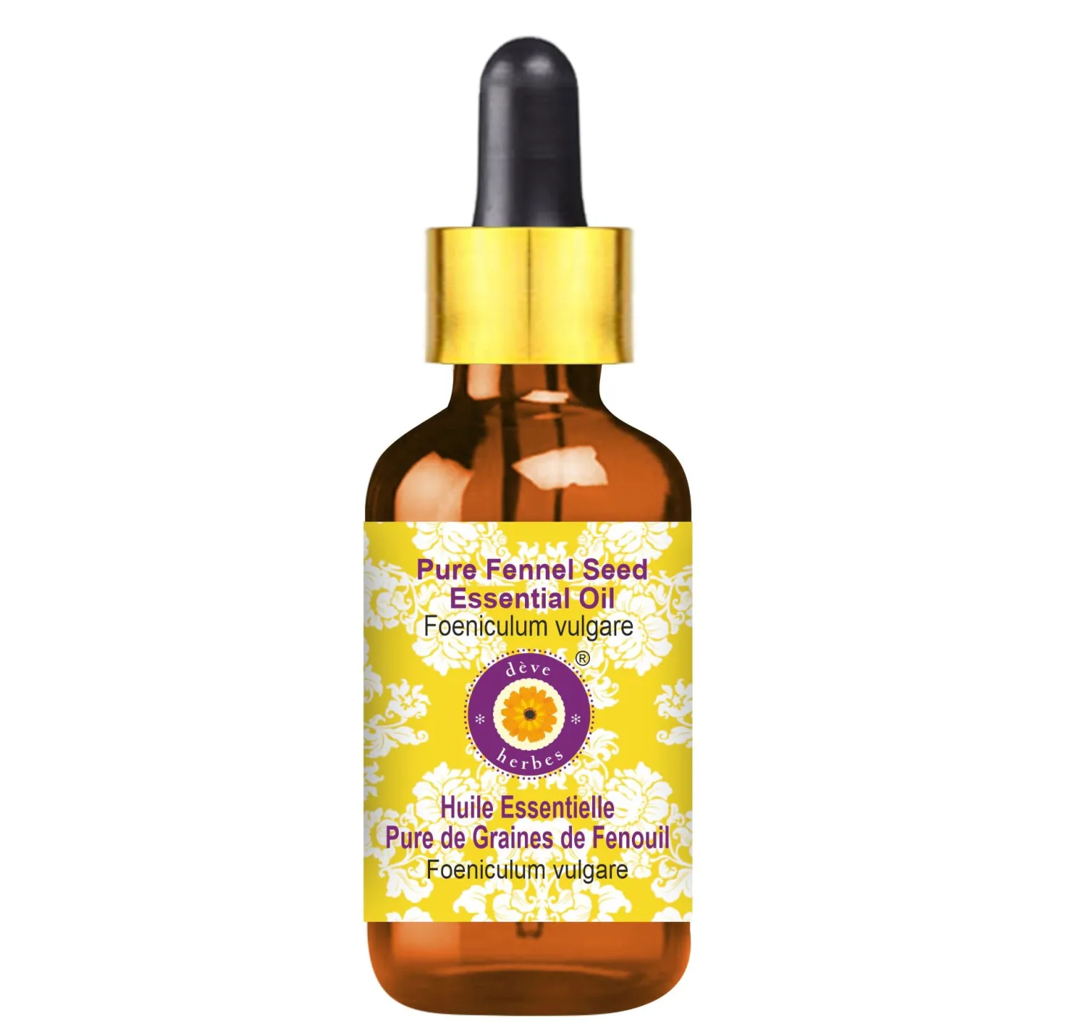 Deve Herbes Pure Fennel Seed Essential Oil (Foeniculum vulgare) with Glass Dropper Steam Distilled 50ml (1.69 oz)