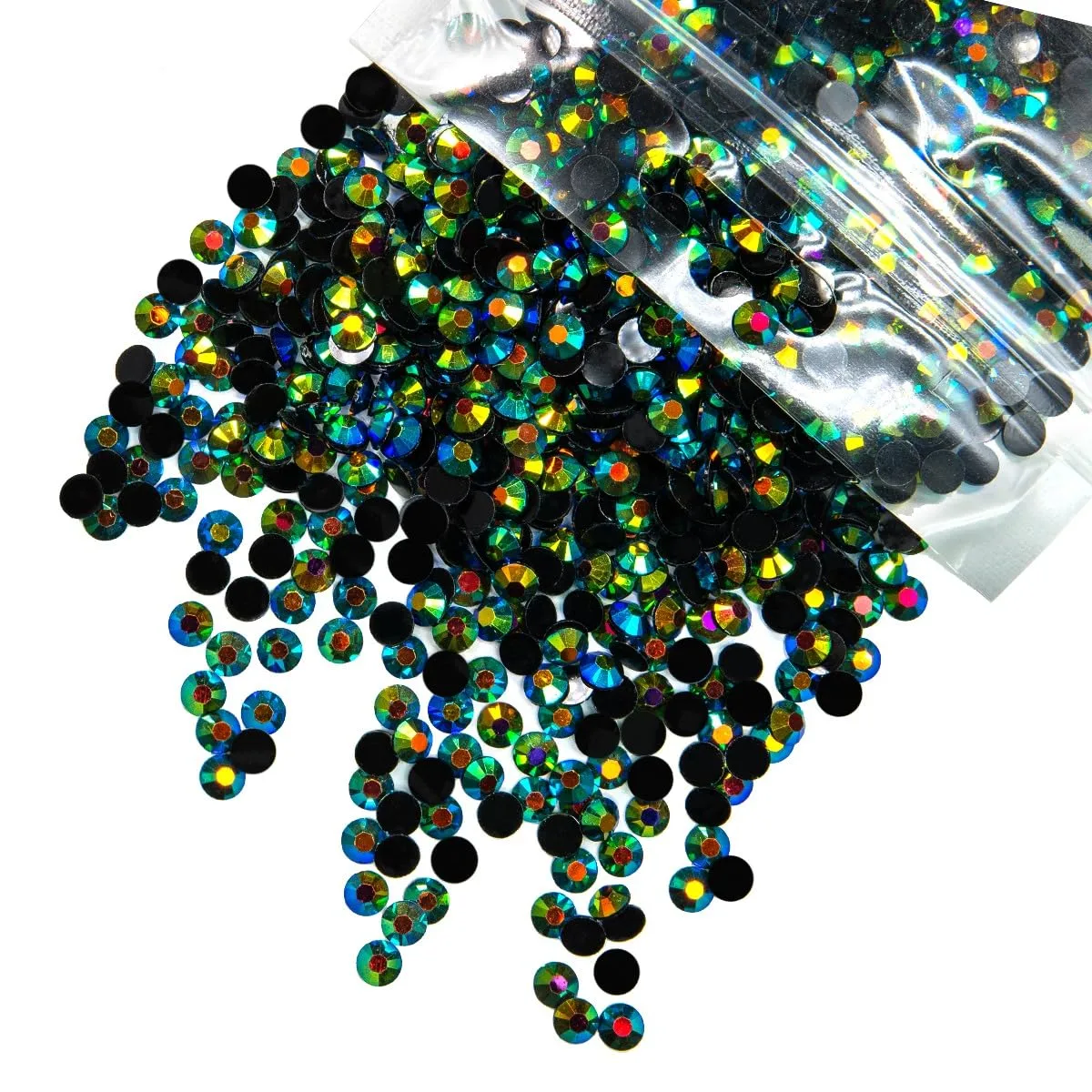 qiipii 620PCS 6mm Peacok AB Resin Rhinestones for Crafting Dark Green Flatback Jelly Resin Stones Bulk SS30 Non-Hotfix Black Green Diamonds Gems for Nails Face Eyes Makeup Tumblers DIY Crafts Decor