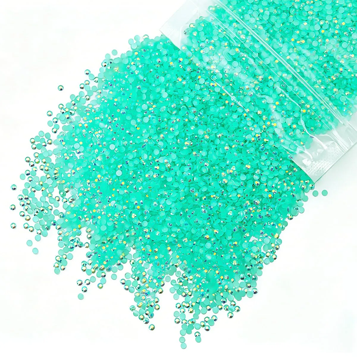 qiipii 5300PCS 3mm Aquamarine Green AB Resin Rhinestones Bulk Water Green Flatback Jelly Stones SS10 Non-Hotfix Diamonds Crystals Gems Charms for Nails Face Eyes Makeup Body Tumblers DIY Crafts Shoes