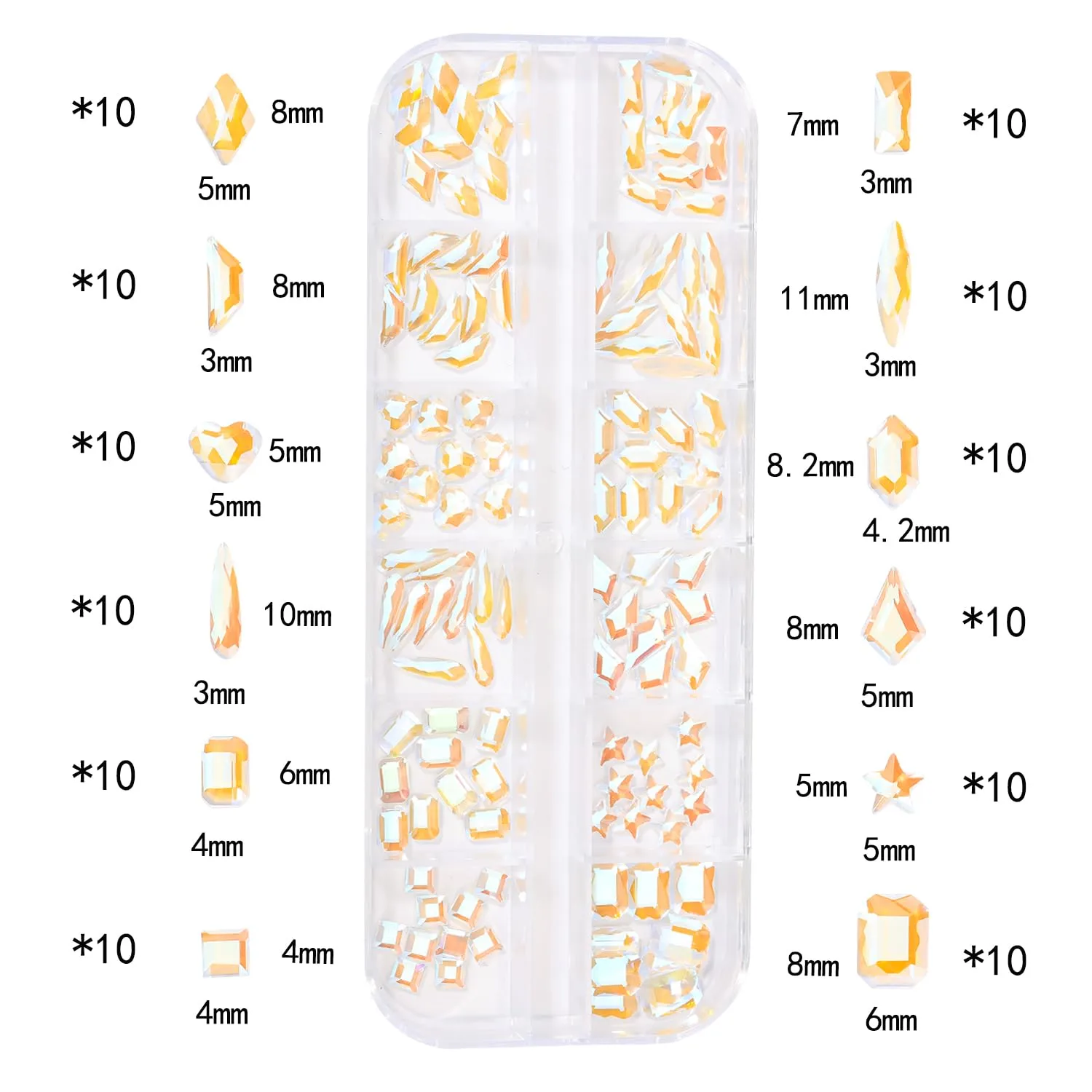 Nail Rhinestones - 3D Multi Shape Size Crystal, Crystal Aurora Nail Gems, Flat Back, with Kit, for Nail Art, DIY Decorations