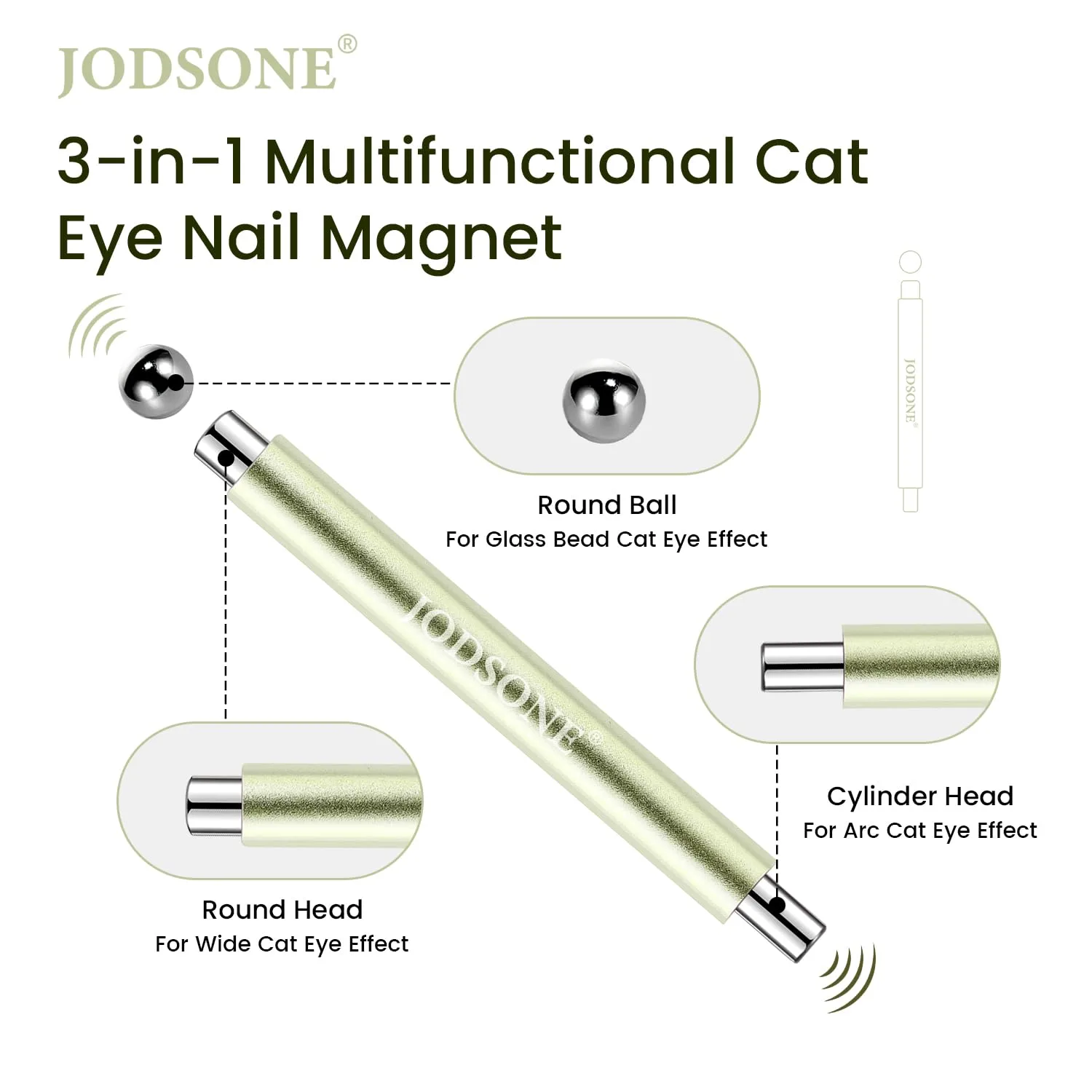 JODSONE 3-in-1 Cat Eye Magnet Nail Art Tool,Green Cylindrical & Round Ball Nail Magnet Pens, Multi-Effect Magnets for Cat Eye Gel Polish DIY at Home Salon