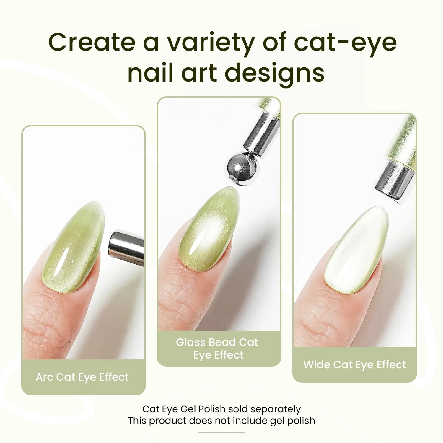 JODSONE 3-in-1 Cat Eye Magnet Nail Art Tool,Green Cylindrical & Round Ball Nail Magnet Pens, Multi-Effect Magnets for Cat Eye Gel Polish DIY at Home Salon