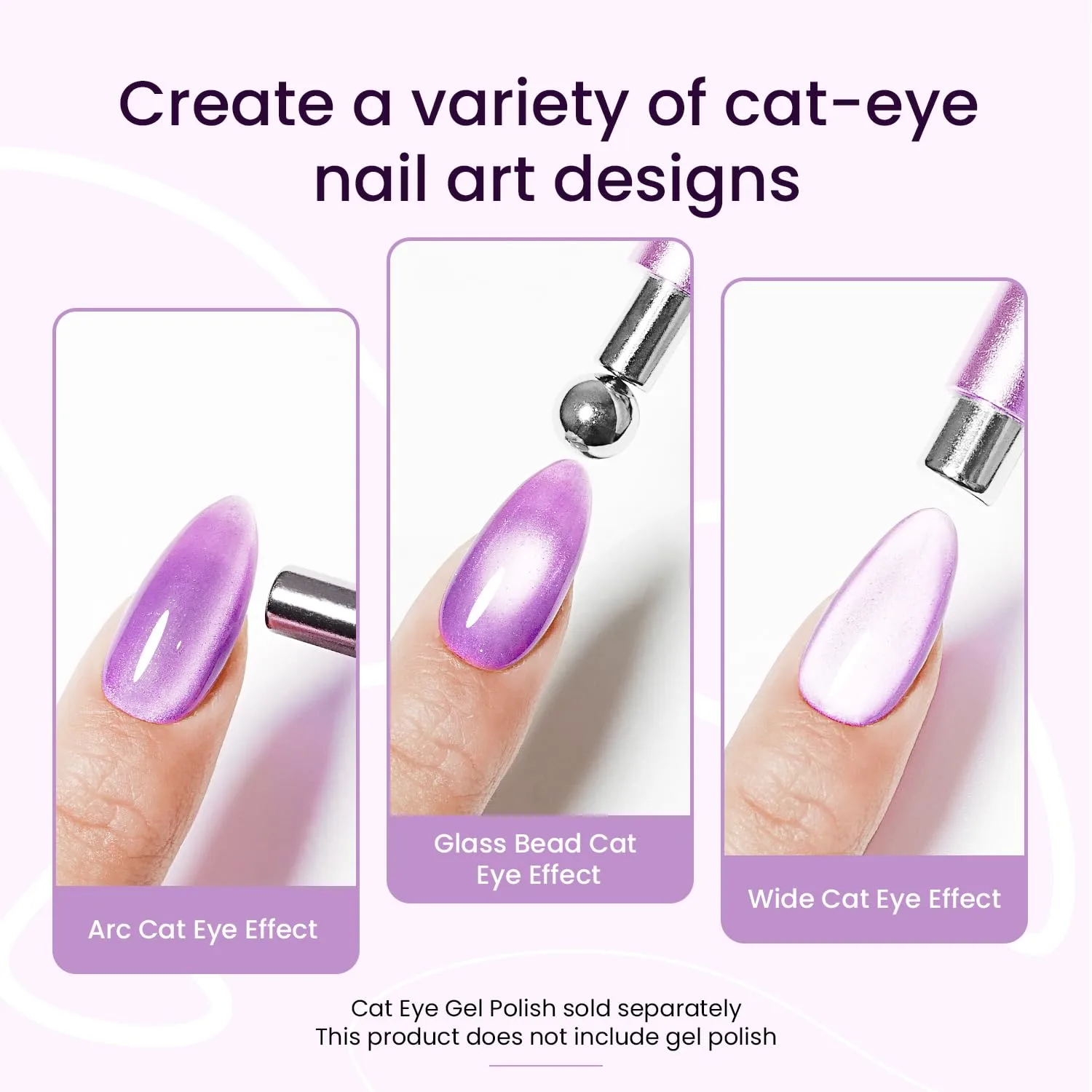 JODSONE 3-in-1 Cat Eye Magnet Nail Art Tool,Purple Cylindrical & Round Ball Nail Magnet Pens, Multi-Effect Magnets for Cat Eye Gel Polish DIY at Home Salon