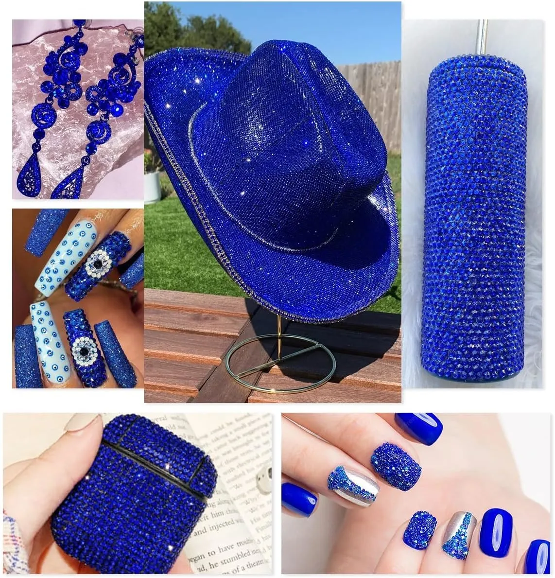 qiipii 5300PCS 3mm Crystal Royal Blue Resin Rhinestones for Bedazzling Crafting Flatback Stones Bulk SS10 Diamonds Crystals Bedazzled Gems Charms for Nails Face Eyes Makeup Tumblers Bottles DIY Crafts
