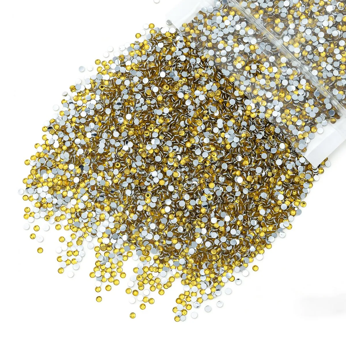 qiipii 10000PCS 2mm Crystal Yellow Resin Rhinestones for Crafting Flatback SS6 Light Gold Stones Bulk Diamonds Crystals Gems Charms for Nails Face Eyes Makeup Tumblers Bottles DIY Crafts Clothes Shoes