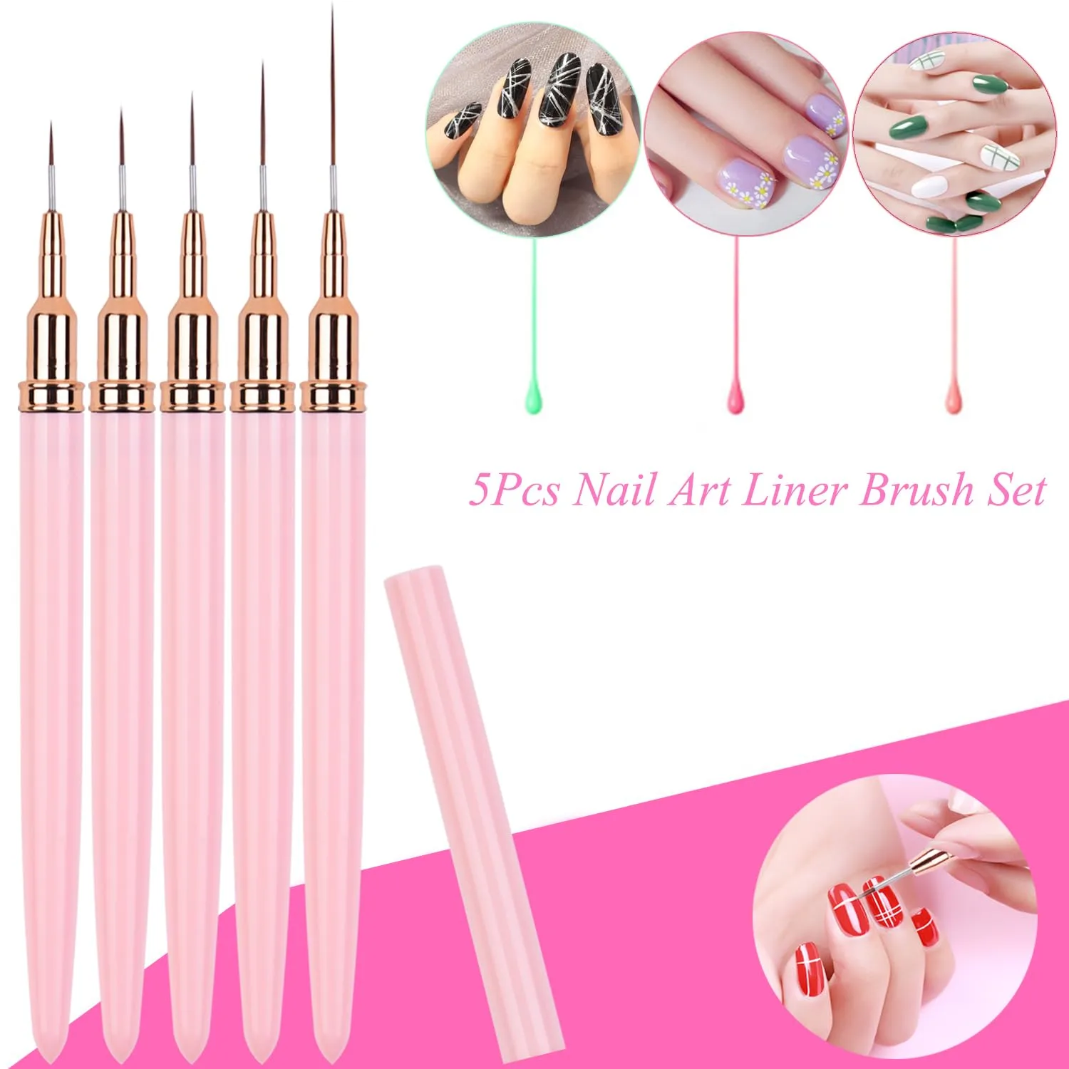 7pcs Nail Art Brushes Nail Art Liner Brushes & Nail Clean Up Brushes | Sizes 4/8/12/20/25mm, Oval & Angled, Gel Polish Painting Nail Design Pen Set, for Clean Polish Mistake, Nail Design Brushes