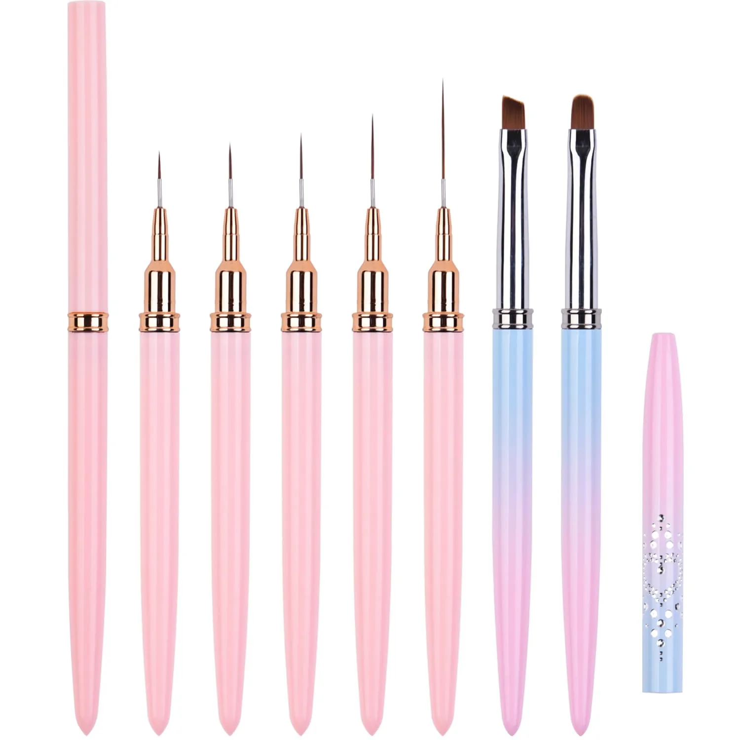 7pcs Nail Art Brushes Nail Art Liner Brushes & Nail Clean Up Brushes | Sizes 4/8/12/20/25mm, Oval & Angled, Gel Polish Painting Nail Design Pen Set, for Clean Polish Mistake, Nail Design Brushes