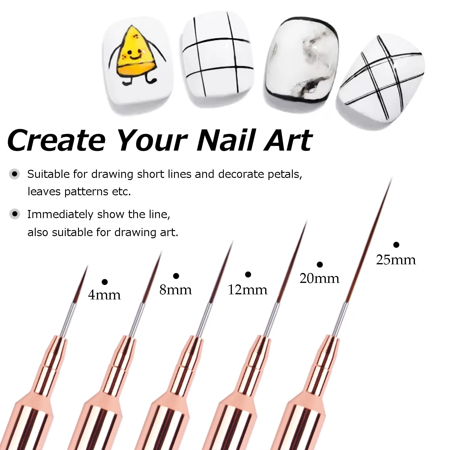 7pcs Nail Art Brushes Nail Art Liner Brushes & Nail Clean Up Brushes | Sizes 4/8/12/20/25mm, Oval & Angled, Gel Polish Painting Nail Design Pen Set, for Clean Polish Mistake, Nail Design Brushes