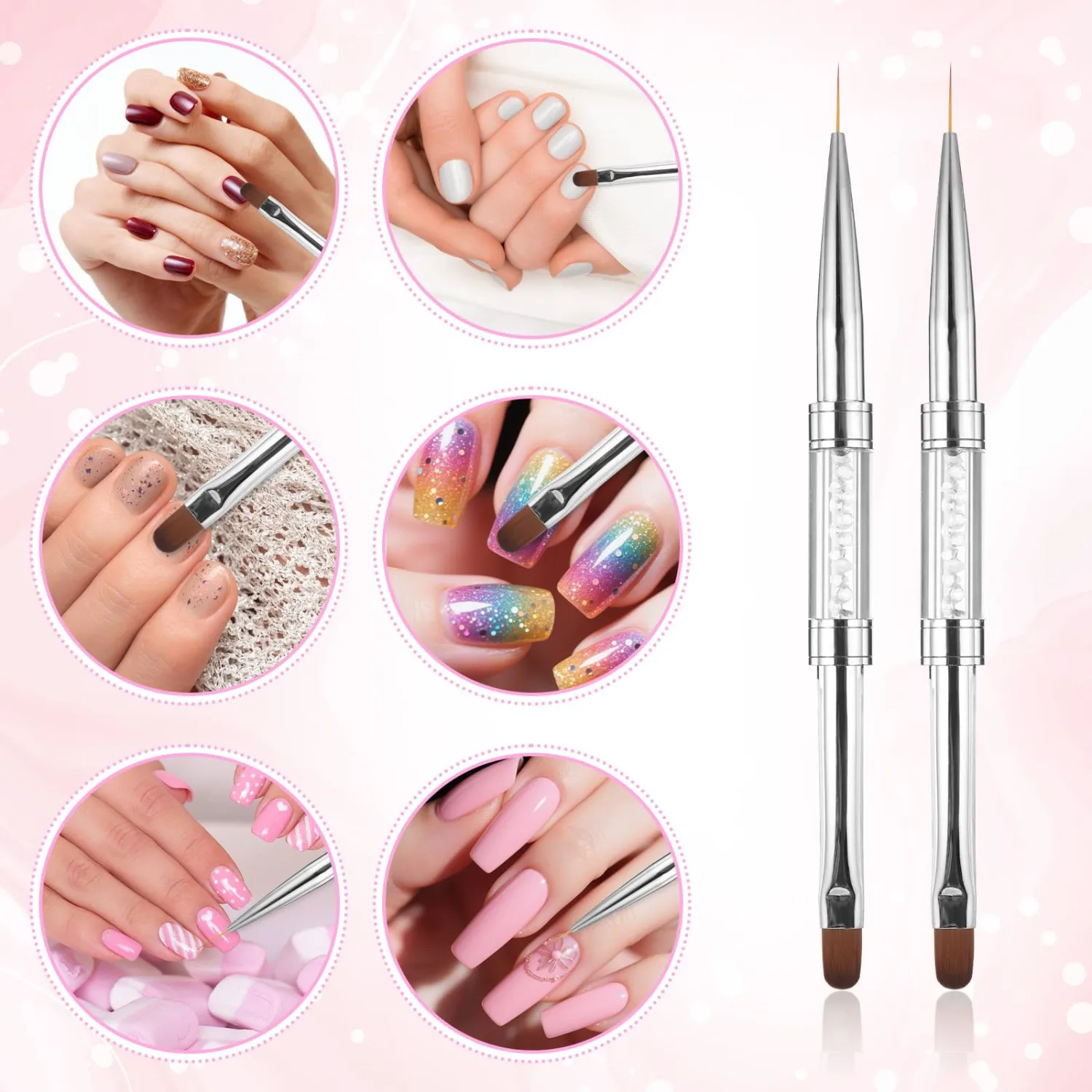 cobee 2 Pcs Double Ended French Tip Brush Hard Gel, Nail Builder Gel Brush, Brush Liner for Design Professional Nail Art