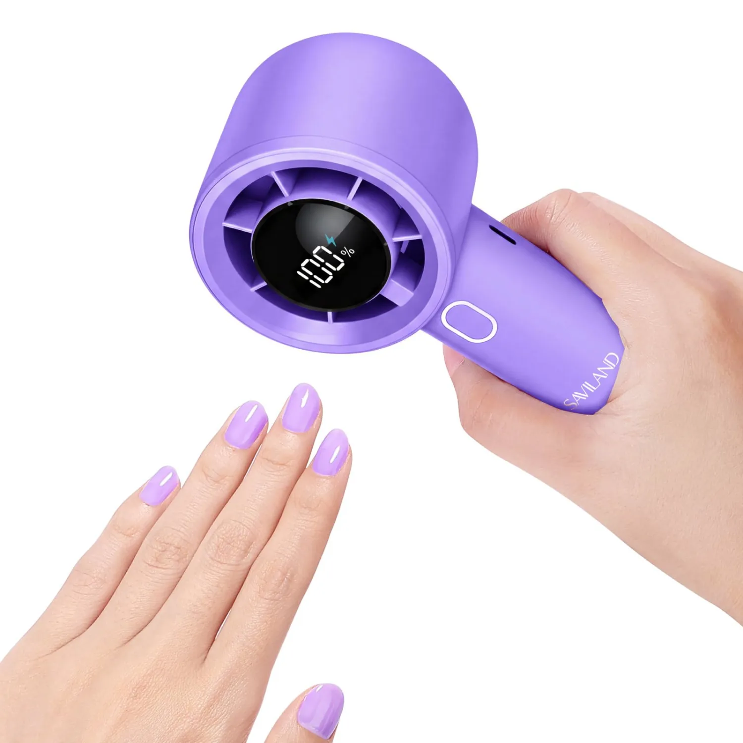 SAVILAND Smart Screen Handheld Nail Dryer Fan for Regular Nail Polish | 100 Stepless Speeds Continuous 4 hour Operation with 2000mAh Battery, Overload Protection, for DIY Home & Salon Use, Purple