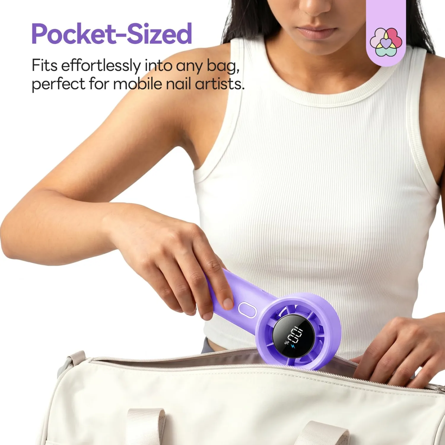 SAVILAND Smart Screen Handheld Nail Dryer Fan for Regular Nail Polish | 100 Stepless Speeds Continuous 4 hour Operation with 2000mAh Battery, Overload Protection, for DIY Home & Salon Use, Purple