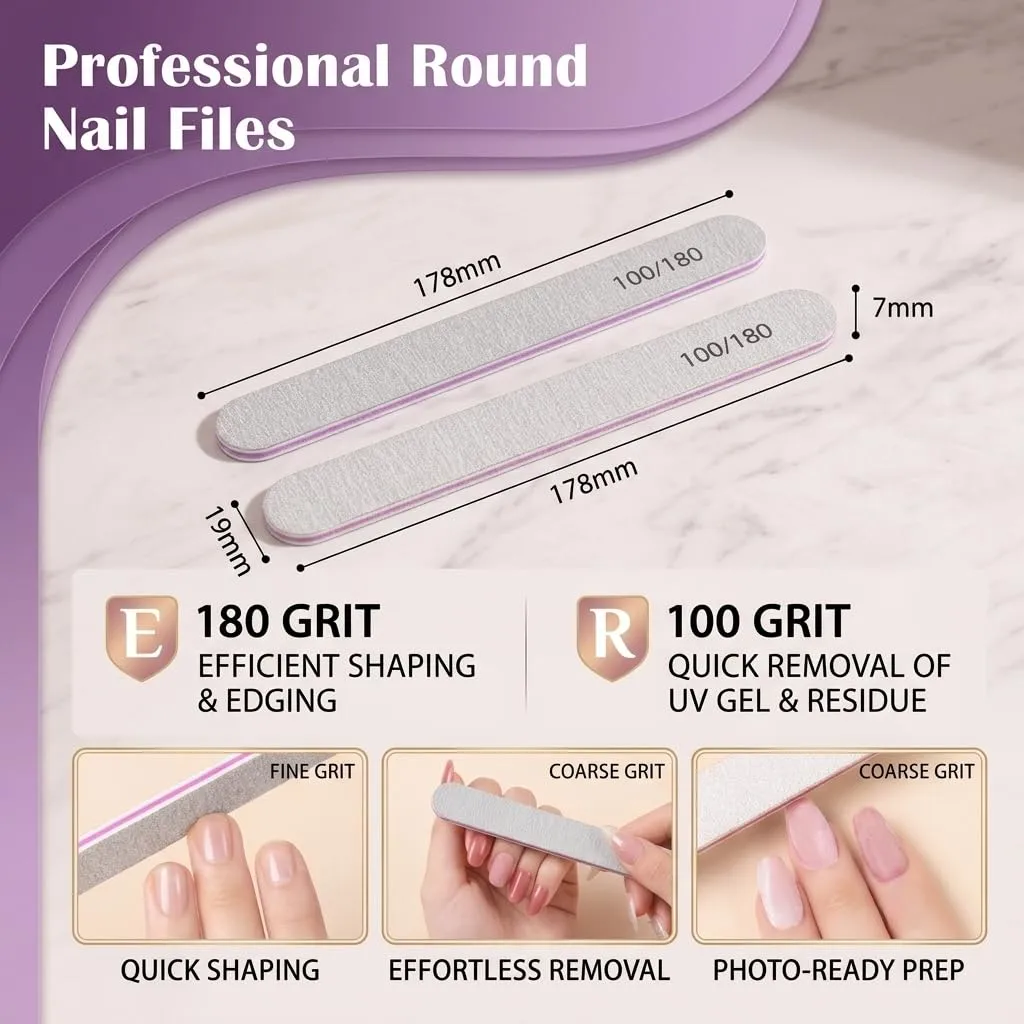 Nail Files (12 Pack), 100/180 Grit Emery Boards Nail File for Natural Nails and Acrylic Nails, Double Sided Emory Boards Fingernail Filer Reusable Manicure, 7.1 x 0.75 Inches Gray