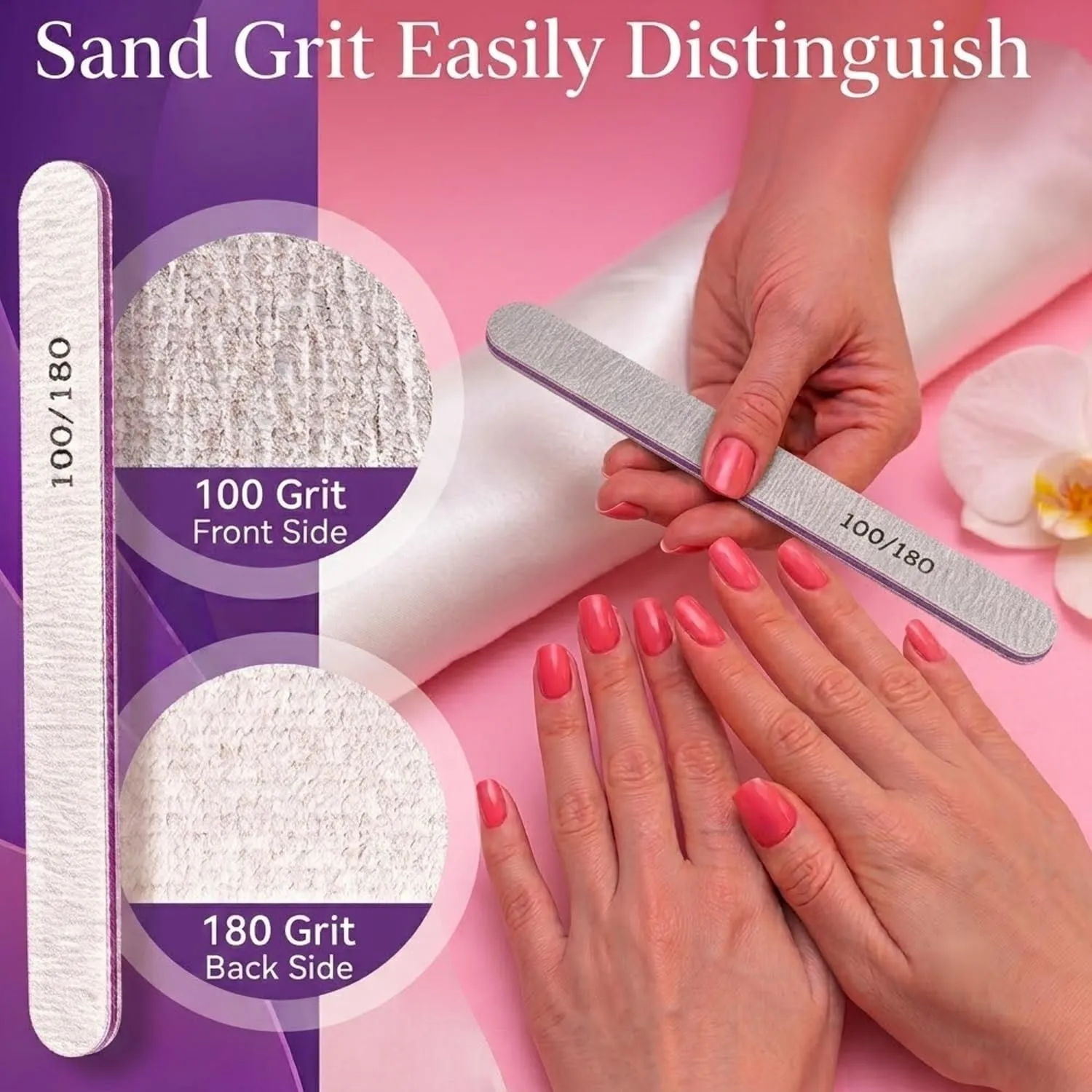 Nail Files (12 Pack), 100/180 Grit Emery Boards Nail File for Natural Nails and Acrylic Nails, Double Sided Emory Boards Fingernail Filer Reusable Manicure, 7.1 x 0.75 Inches Gray