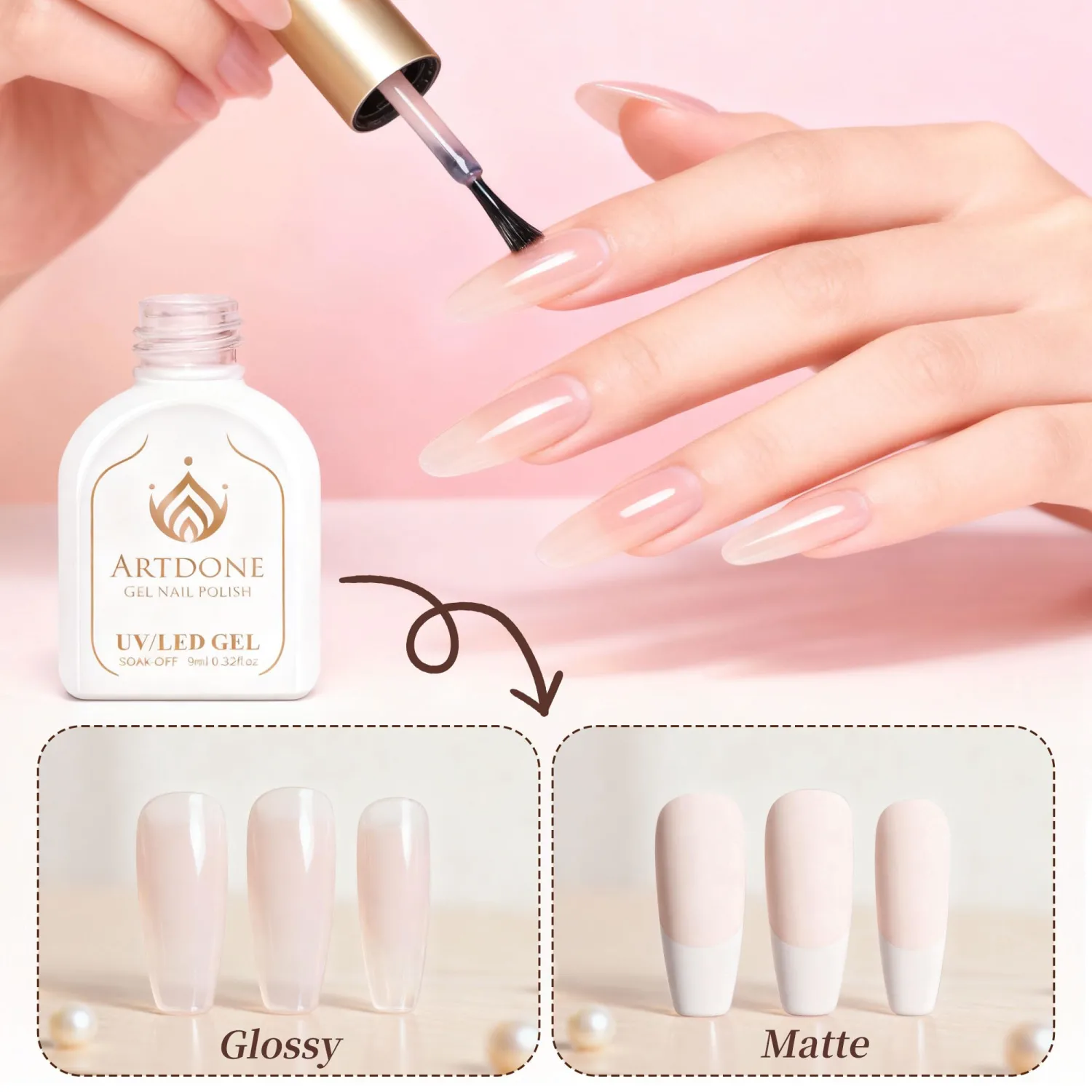 Artdone Gel Nail Polish Sheer Jelly Light Pink Clear Hema-free For All Seasons Neutral Soak Off LED Lamp Needed For Manicure Nail Art