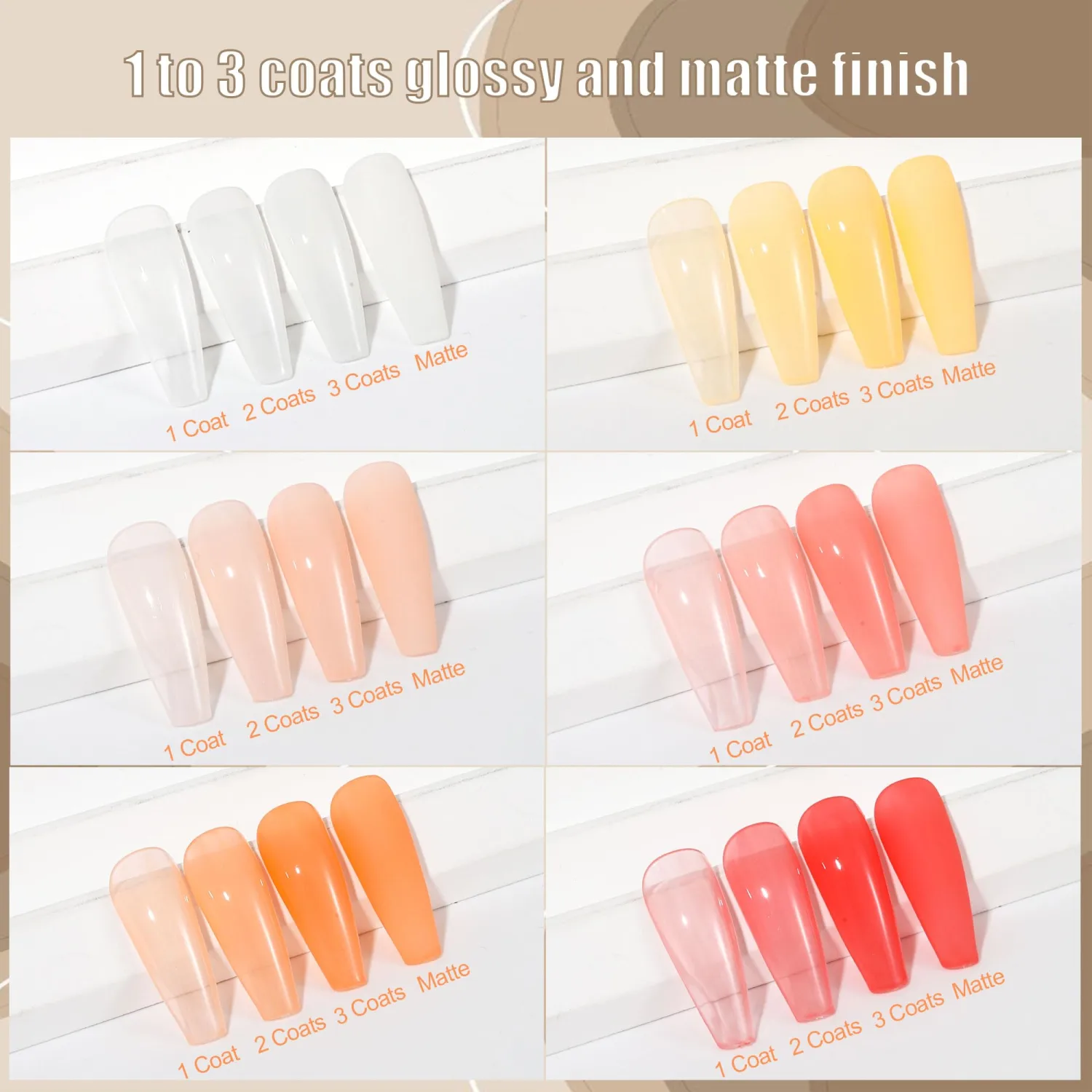 Artdone Sheer Gel Nail Polish Set Jelly UV Gel 6 Colors Translucent Milky White Yellow Light Apricot Red Colors Nail Polish For All Seasons Neutral Soak off LED Lamp Gel Manicure Kit For Nail Art