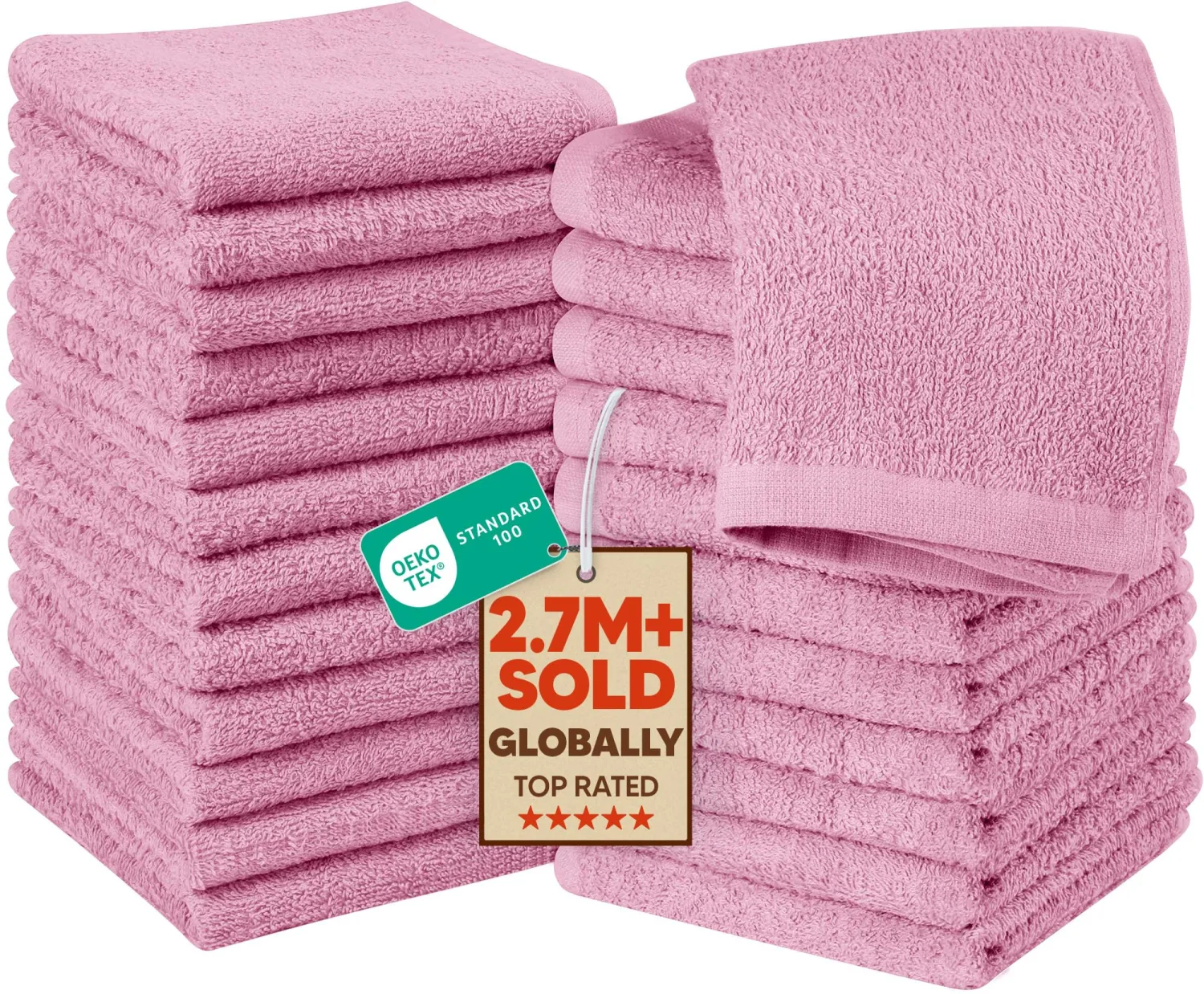 Utopia Towels 24 Pack Washcloths, 12x12 in, 100% Cotton, Pink | Premium 100% Ring Spun Cotton Face Cloths - Highly Absorbent, Fast Drying Soft Feel Fingertip Towels for Daily Use