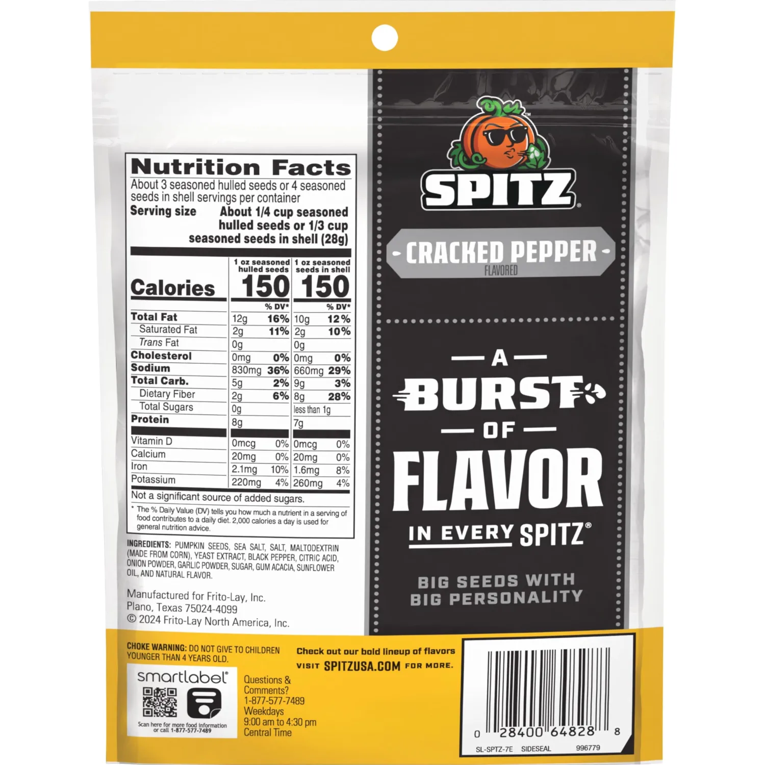 Spitz Pumpkin Seeds, Cracked Pepper, 4 Oz Snack Bag