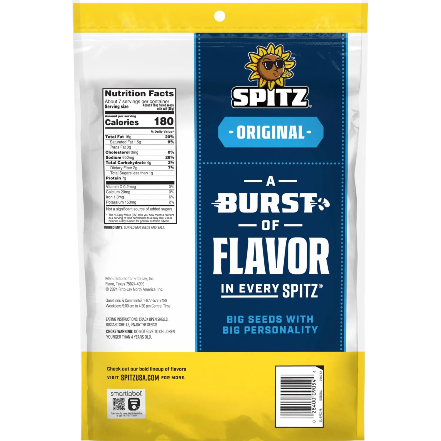 Spitz Sunflower Seeds Pack, Original, 16 Oz Snack Bag