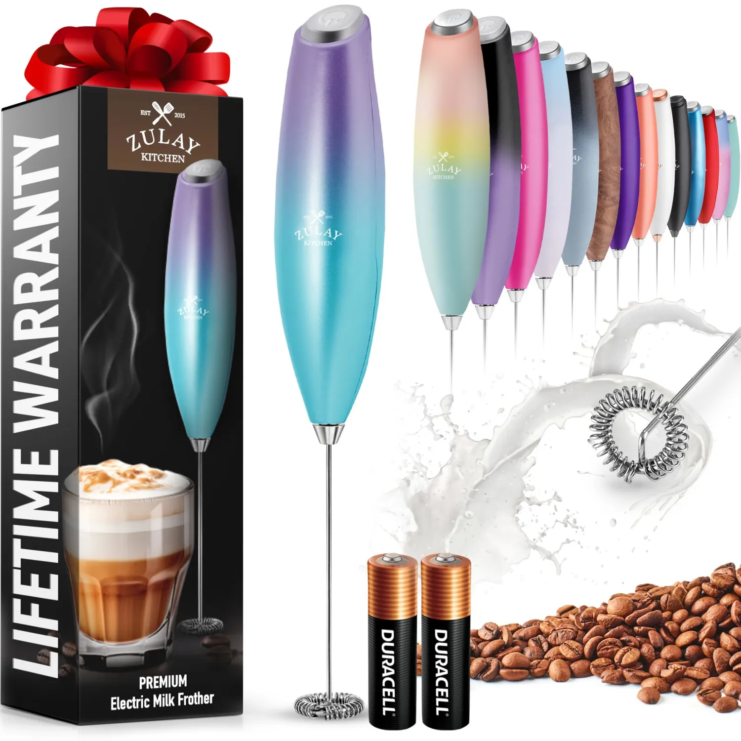 Zulay Powerful Milk Frother for Coffee with Upgraded Titanium Motor - Handheld Electric Whisk, Milk Foamer, Mini Mixer & Coffee Blender for Frappe, Latte, Matcha, No Stand - Faded Purple