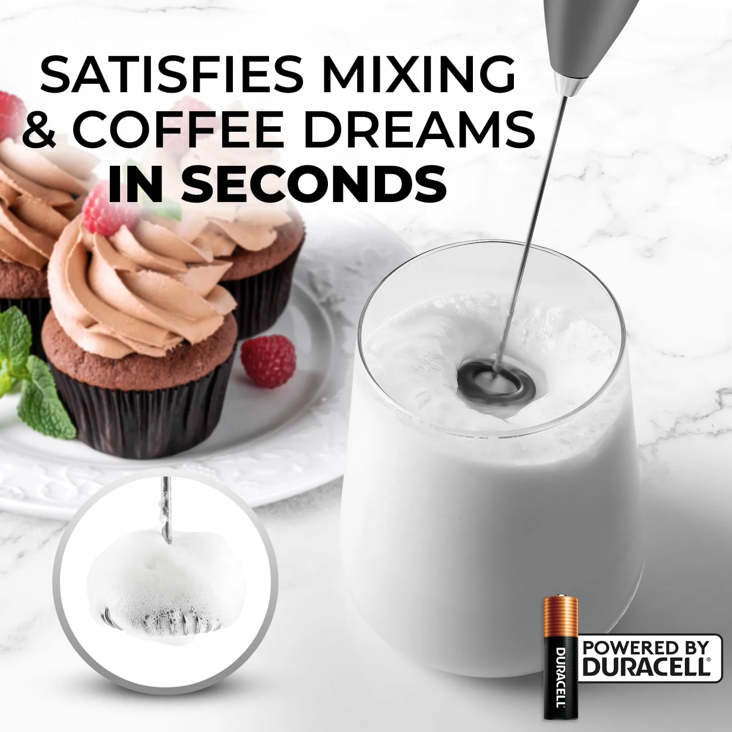 Zulay Powerful Milk Frother for Coffee with Upgraded Titanium Motor - Handheld Electric Whisk, Milk Foamer, Mini Mixer & Coffee Blender for Frappe, Latte, Matcha, No Stand - Quantum Gray