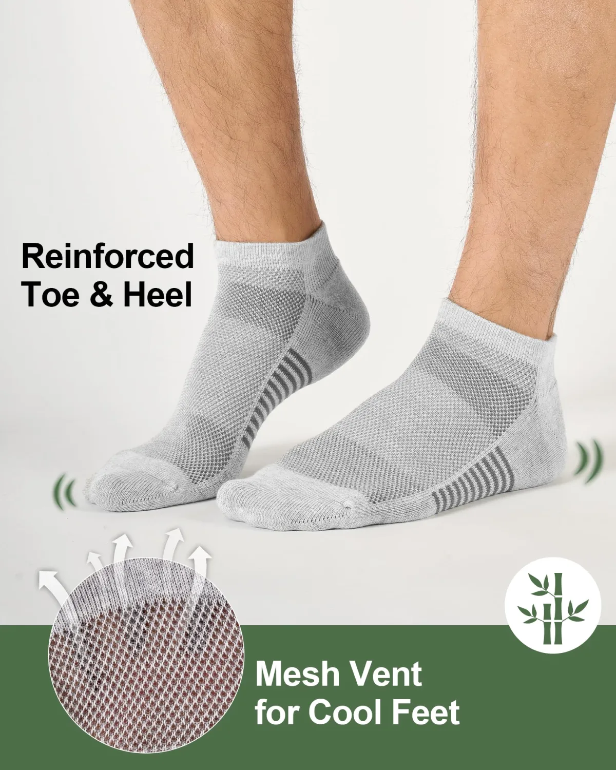 Mens Ankle Socks, 8 Pairs Bamboo Running Socks | Athletic Cushioned,Moisture Wicking, Low Cut Short Sports Socks for Hiking Cycling Workout Casual