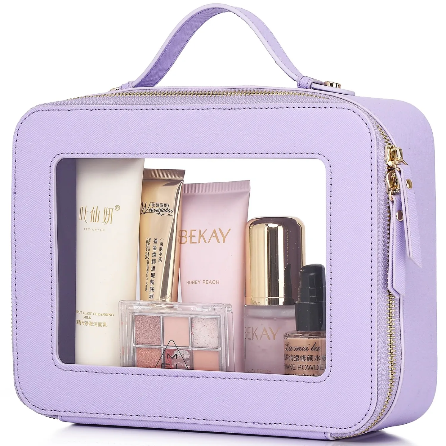 Pinkmik Clear Makeup Bag, (Purple, L) | Mahjong Tiles Bag ,Travel Cosmetics and Toiletries Case, Portable Makeup Organizer,Car Bag with Zipper,Waterproof,