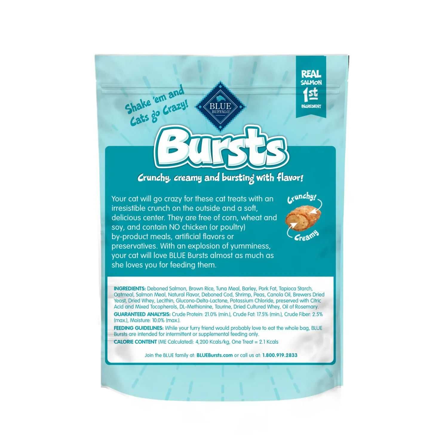 Blue Buffalo Bursts Seafood Crunchy & Creamy Cat Treats, 5 oz | Real Salmon First, Crunchy Shell with Creamy Center, No Poultry By-Product, Corn, Wheat, or Soy