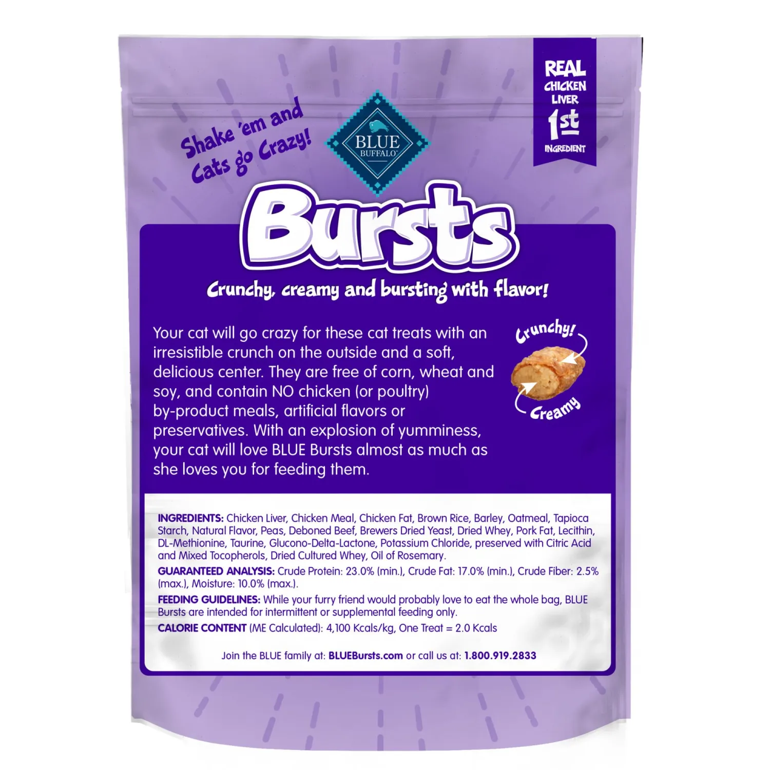 Blue Buffalo Bursts Liver & Beef Crunchy & Creamy Cat Treats, 5 oz | Real Chicken Liver First, Crunchy Shell with Creamy Center, No Poultry By-Product, Corn, Wheat, or Soy